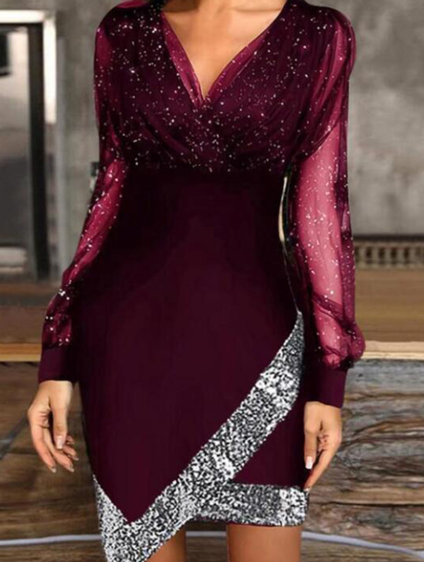 Anna-Berg | Mesh Sequin Patchwork Dress