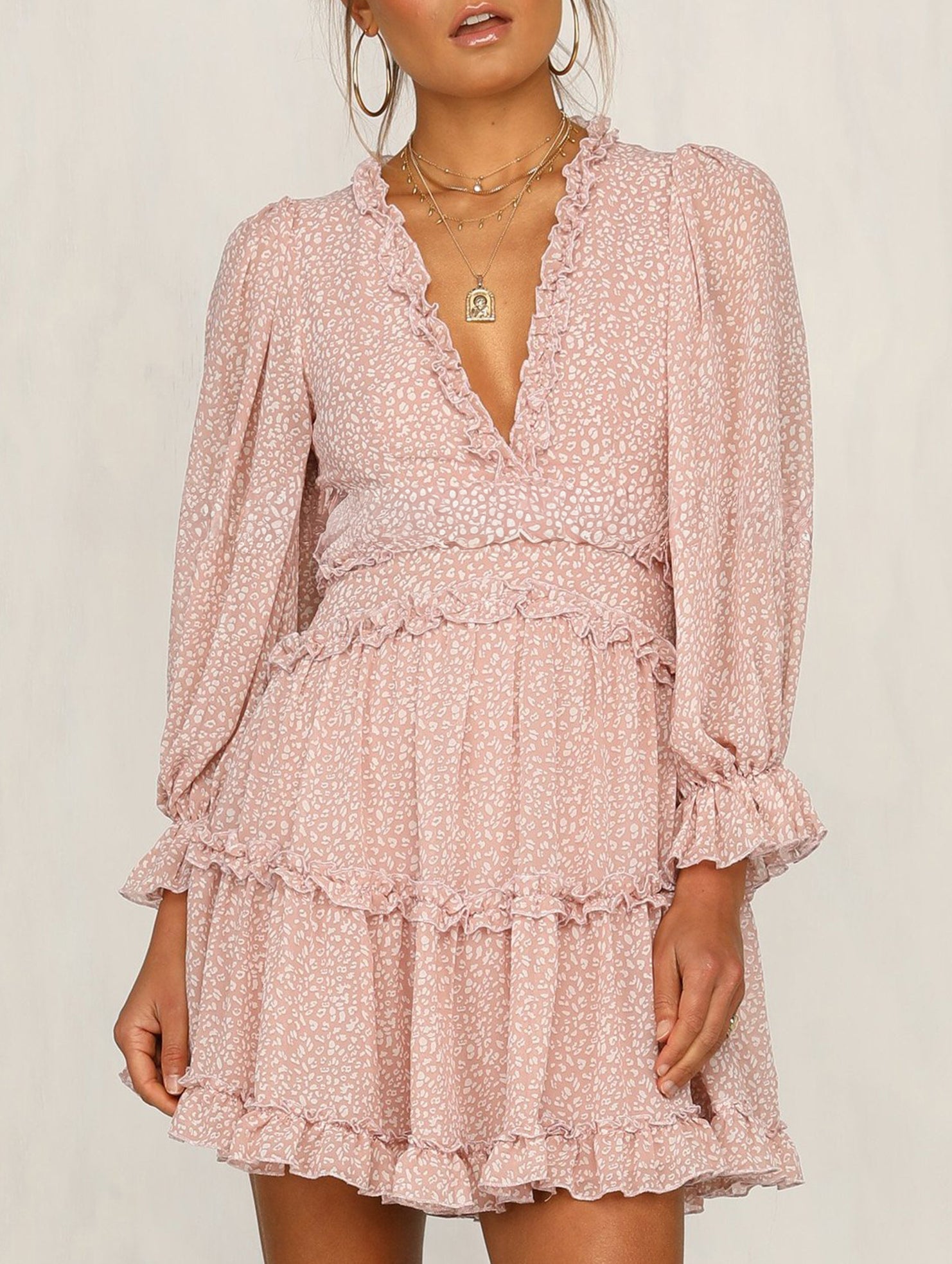 Anna-Berg | V-Neck Fitted Waist Puff Sleeve Dress