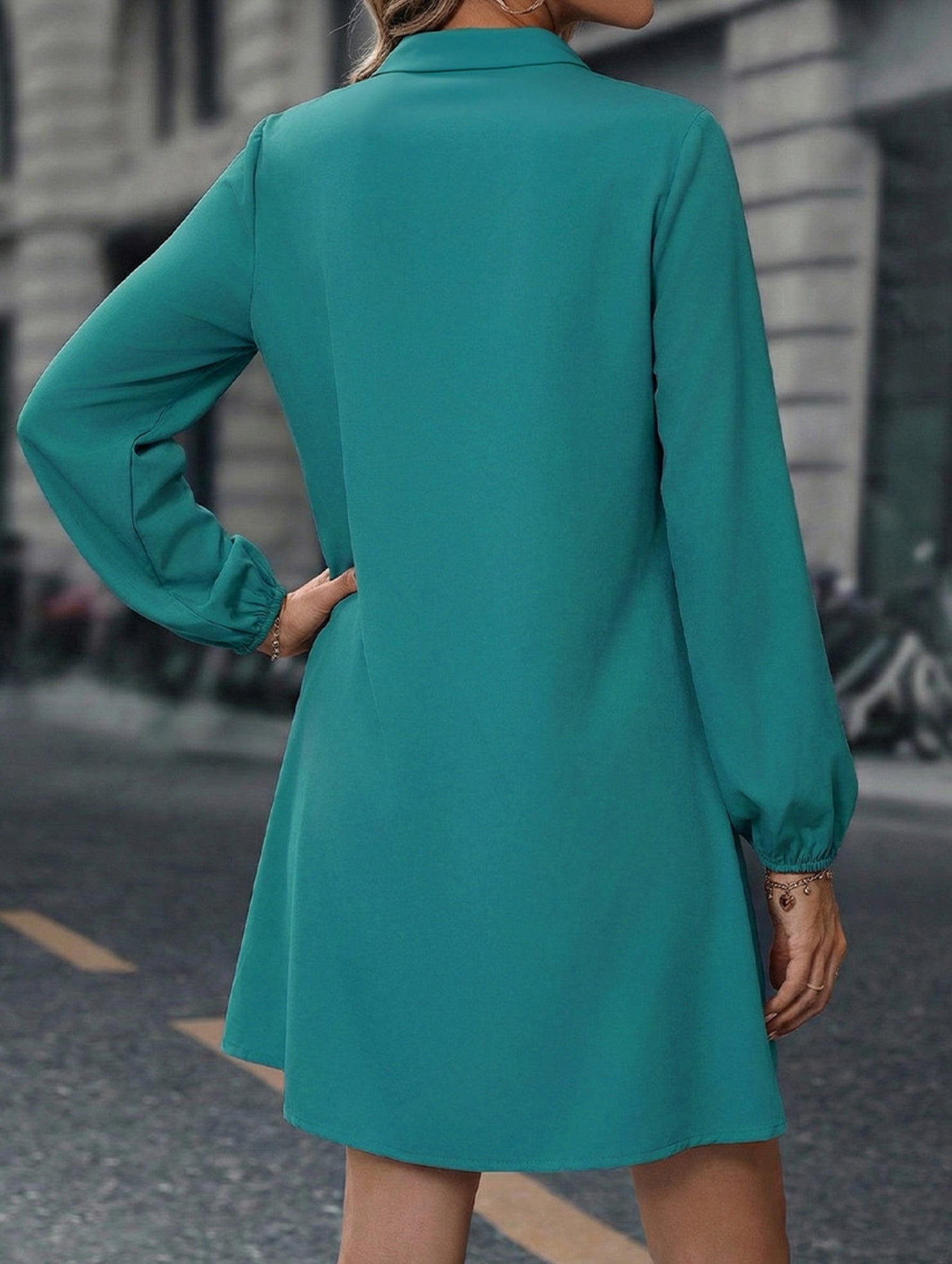 Anna-Berg | Solid Long Sleeve A-Line Dress