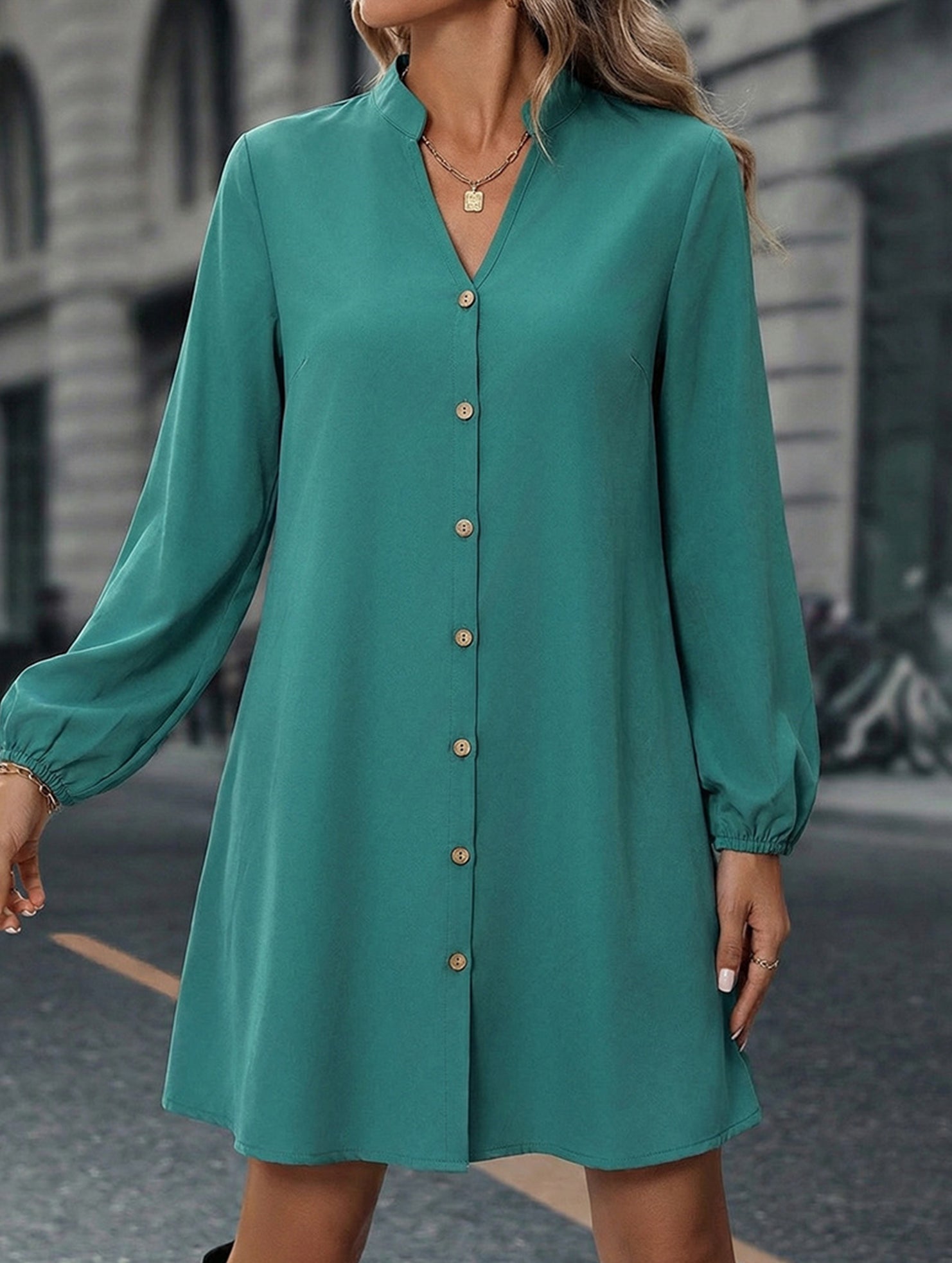 Anna-Berg | Solid Long Sleeve A-Line Dress