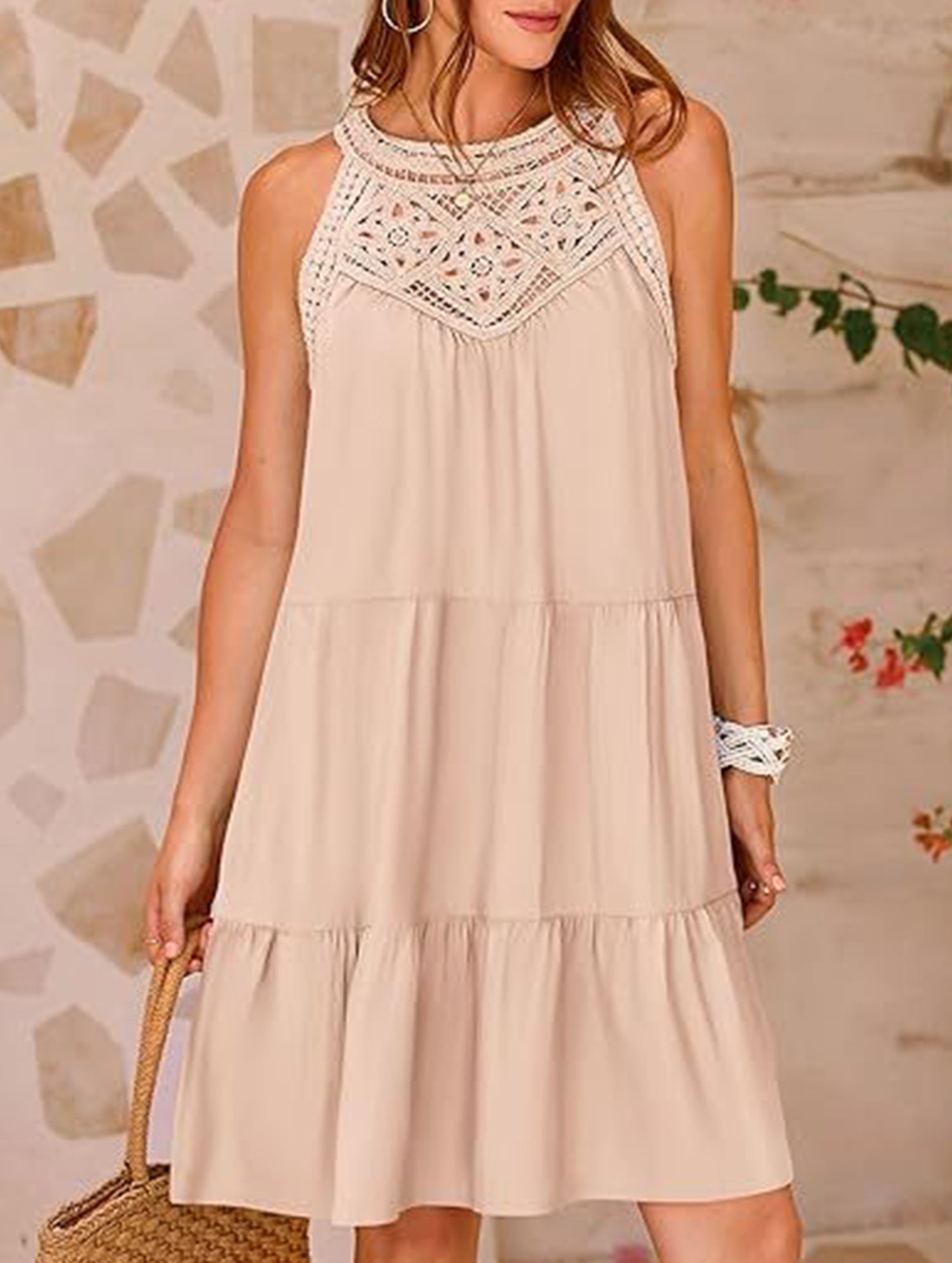 Anna-Berg | Lace Patch Halter A-Line Dress