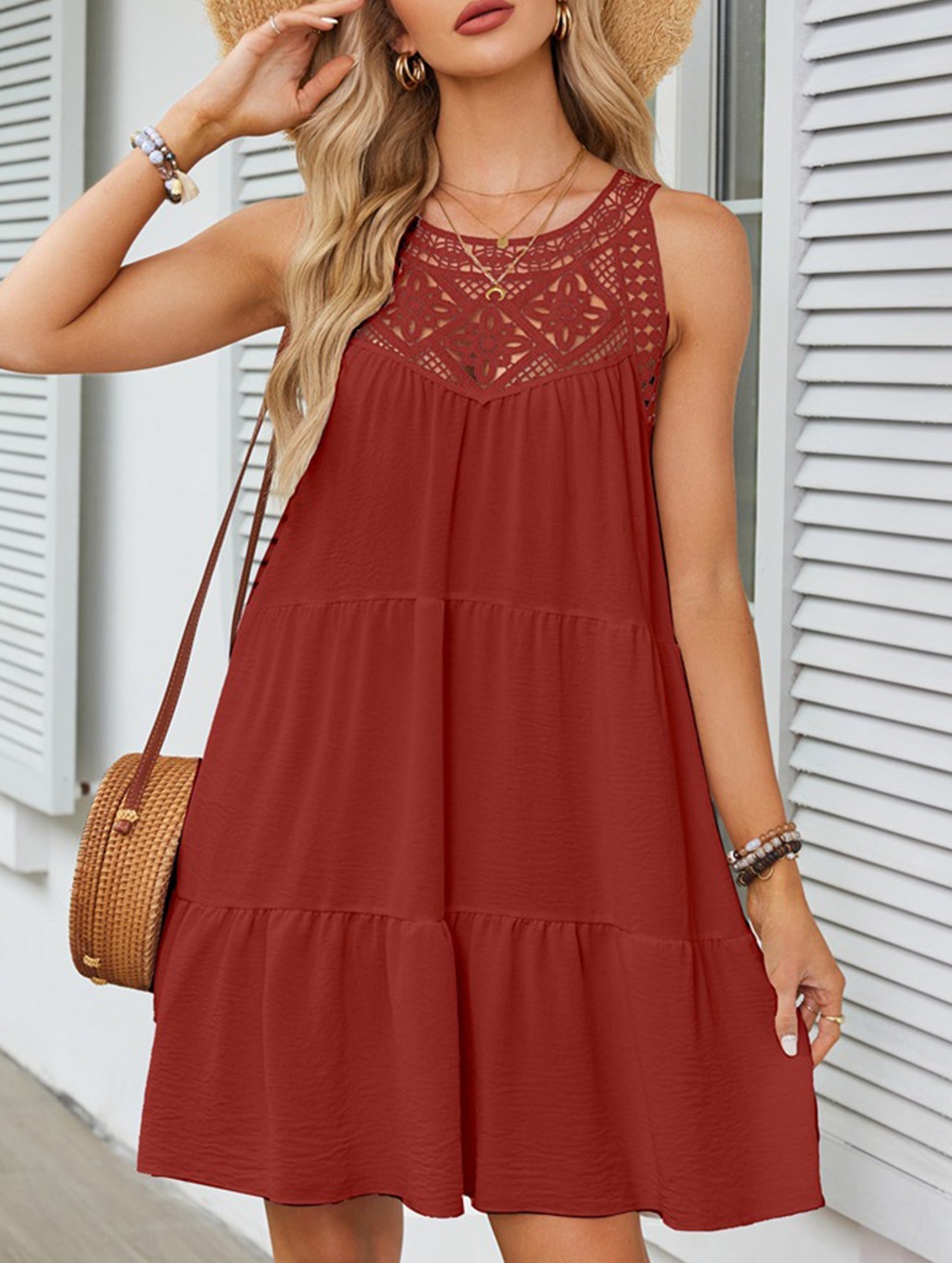 Anna-Berg | Lace Patch Halter A-Line Dress