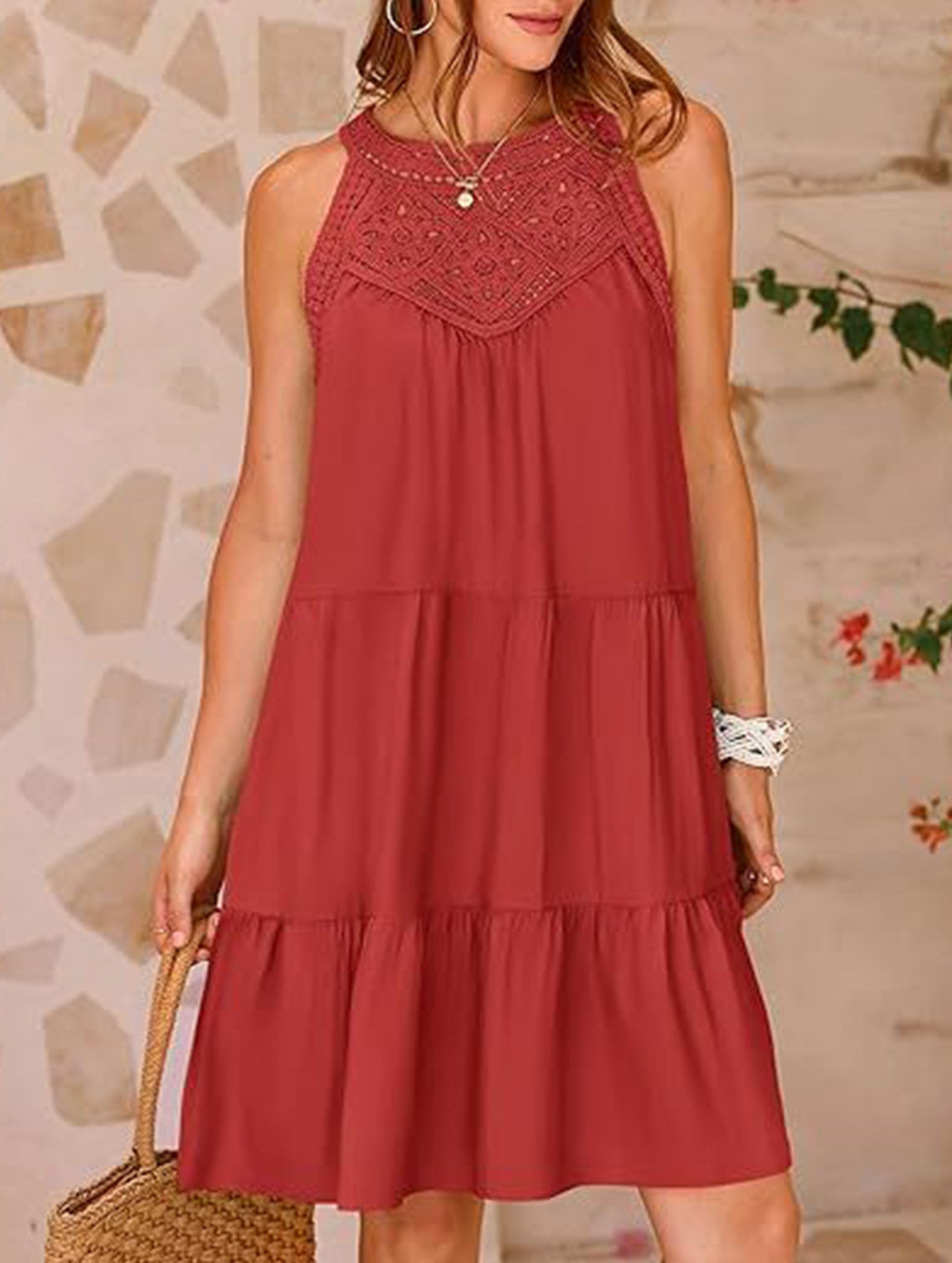 Anna-Berg | Lace Patch Halter A-Line Dress