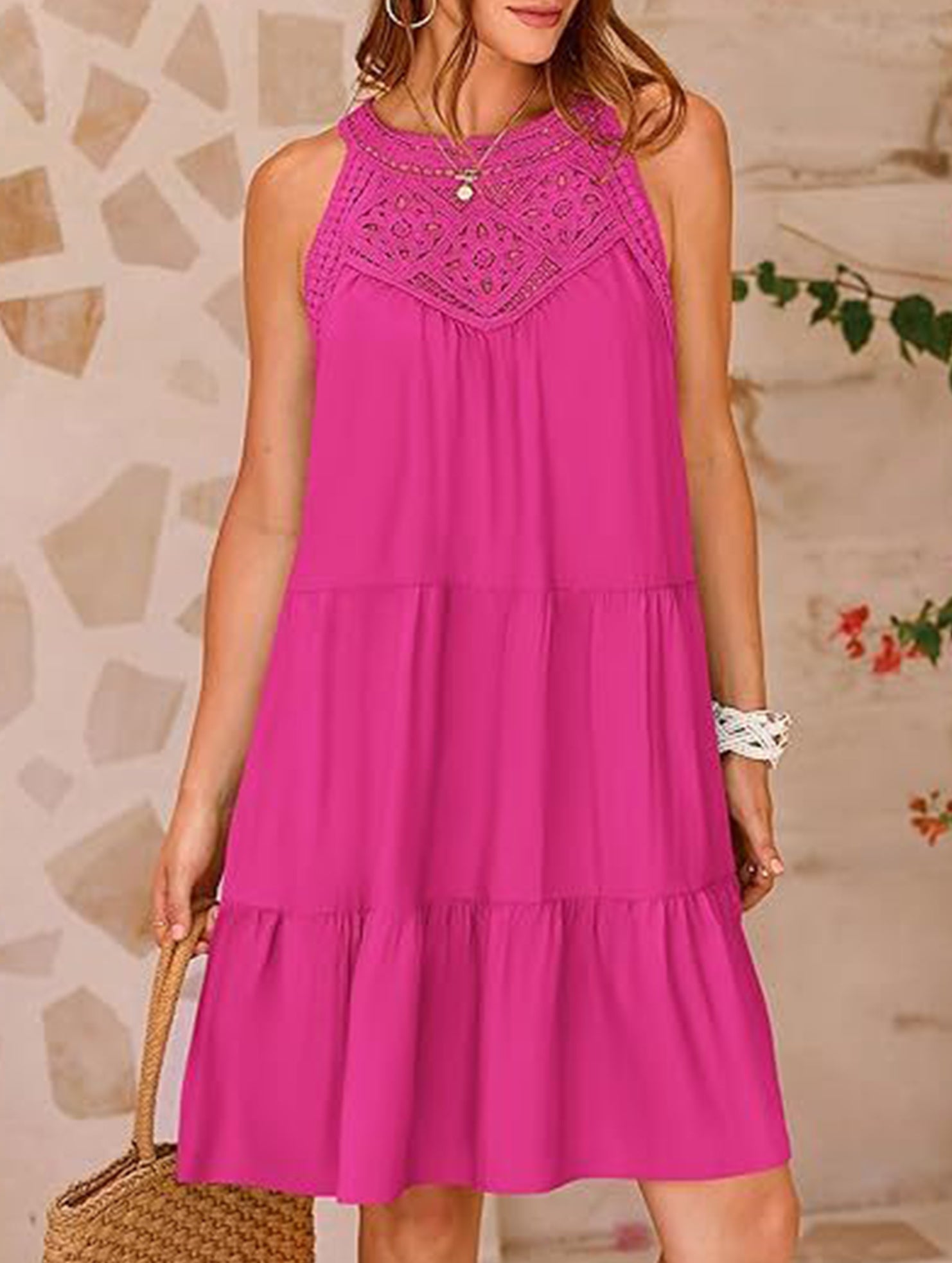 Anna-Berg | Lace Patch Halter A-Line Dress