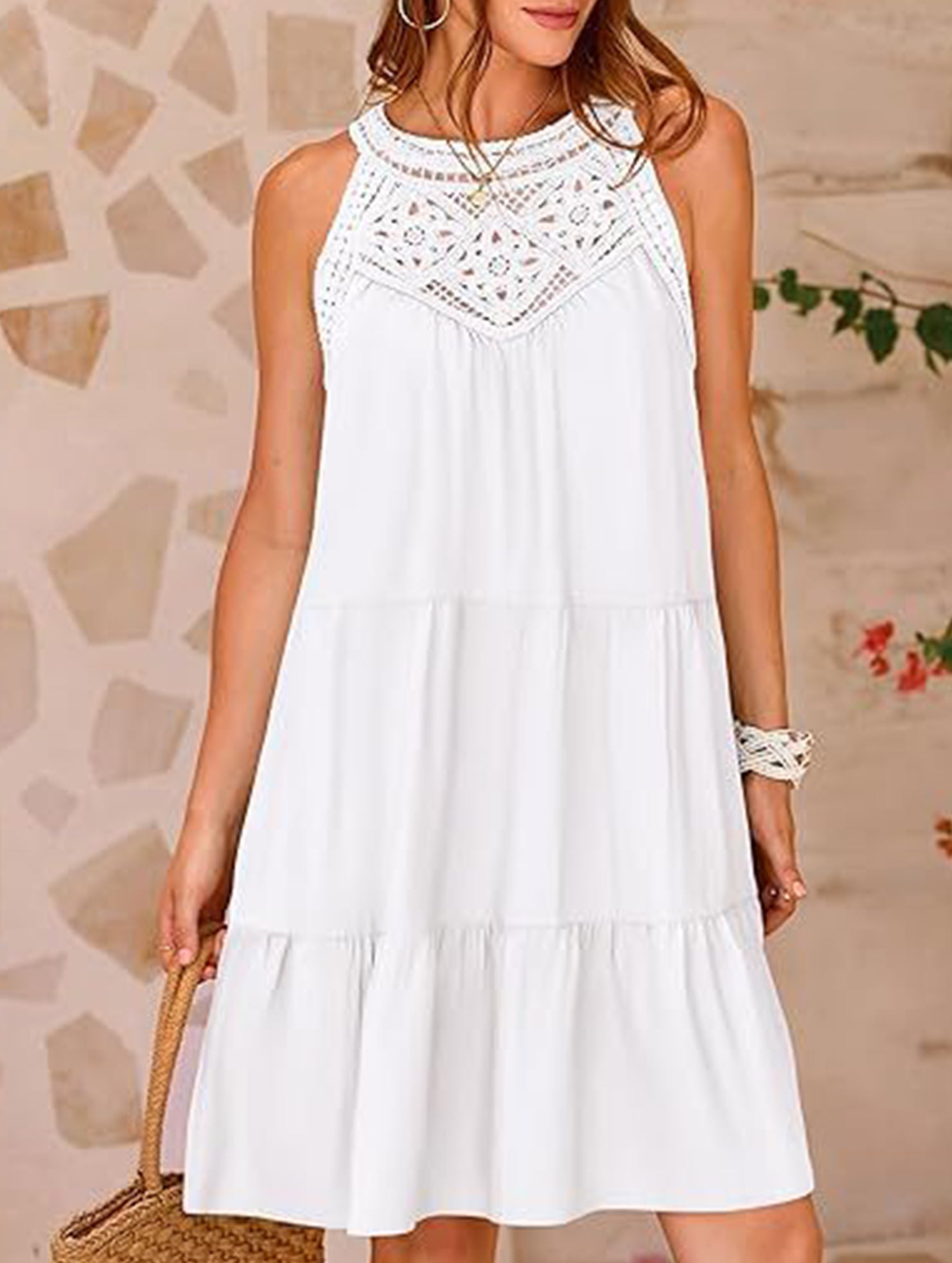 Anna-Berg | Lace Patch Halter A-Line Dress