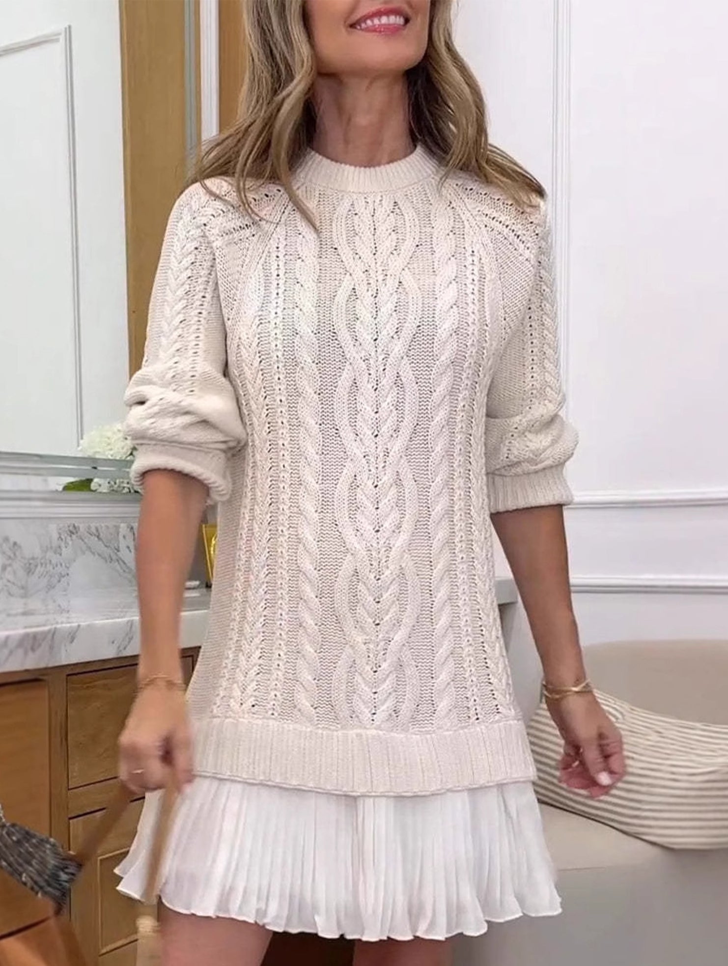 Anna-Berg | Cable Knit Chiffon Patchwork Dress