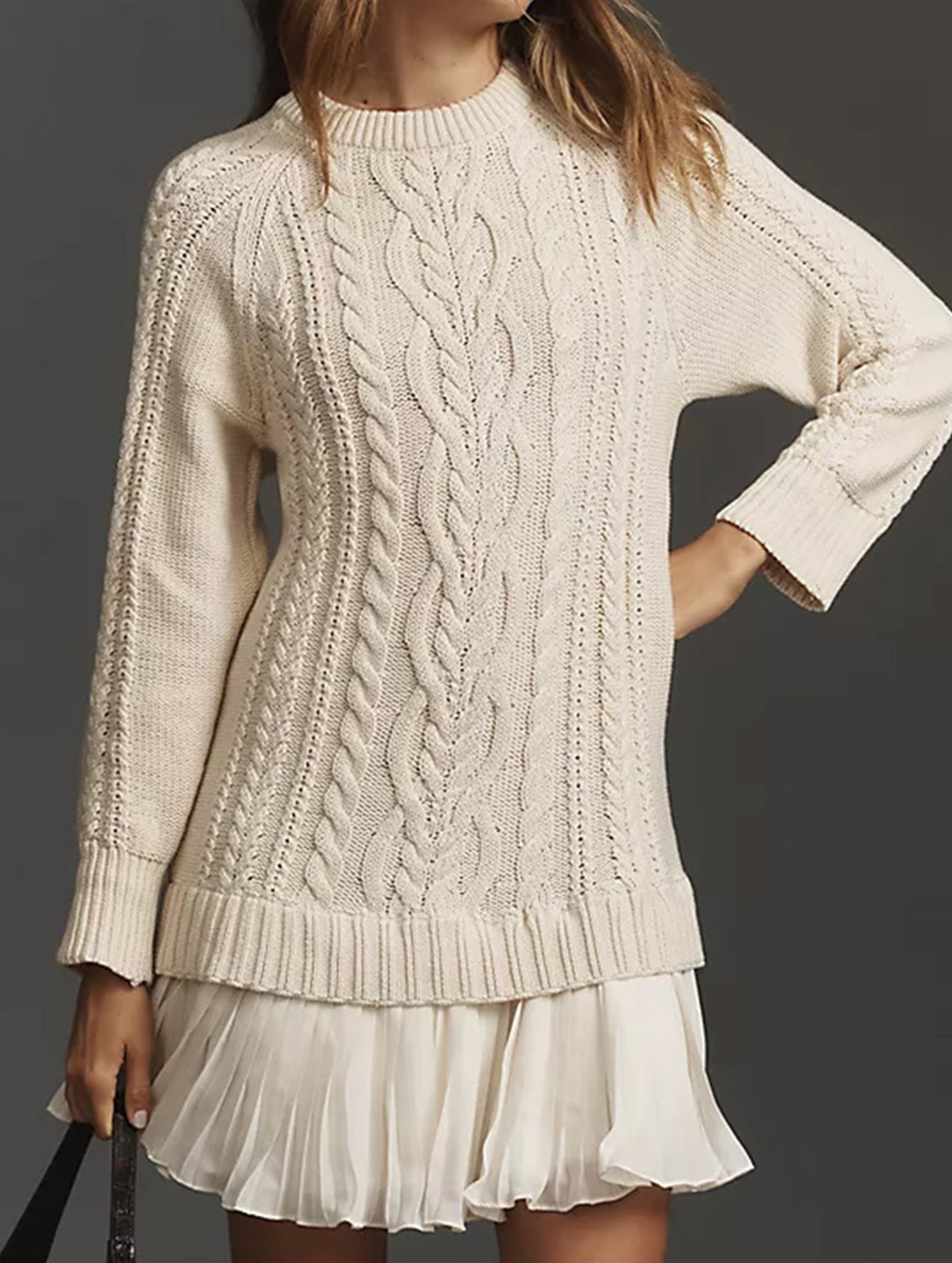 Anna-Berg | Cable Knit Chiffon Patchwork Dress