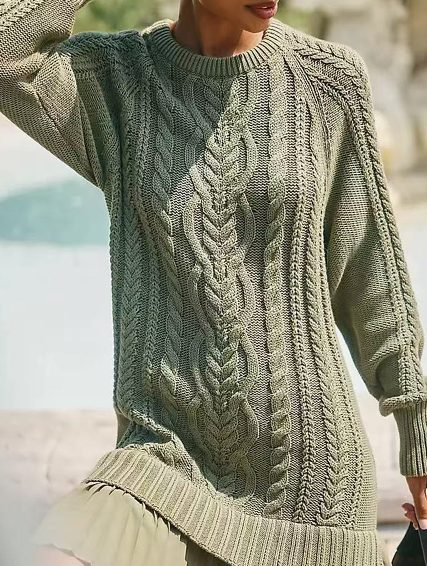 Anna-Berg | Cable Knit Chiffon Patchwork Dress
