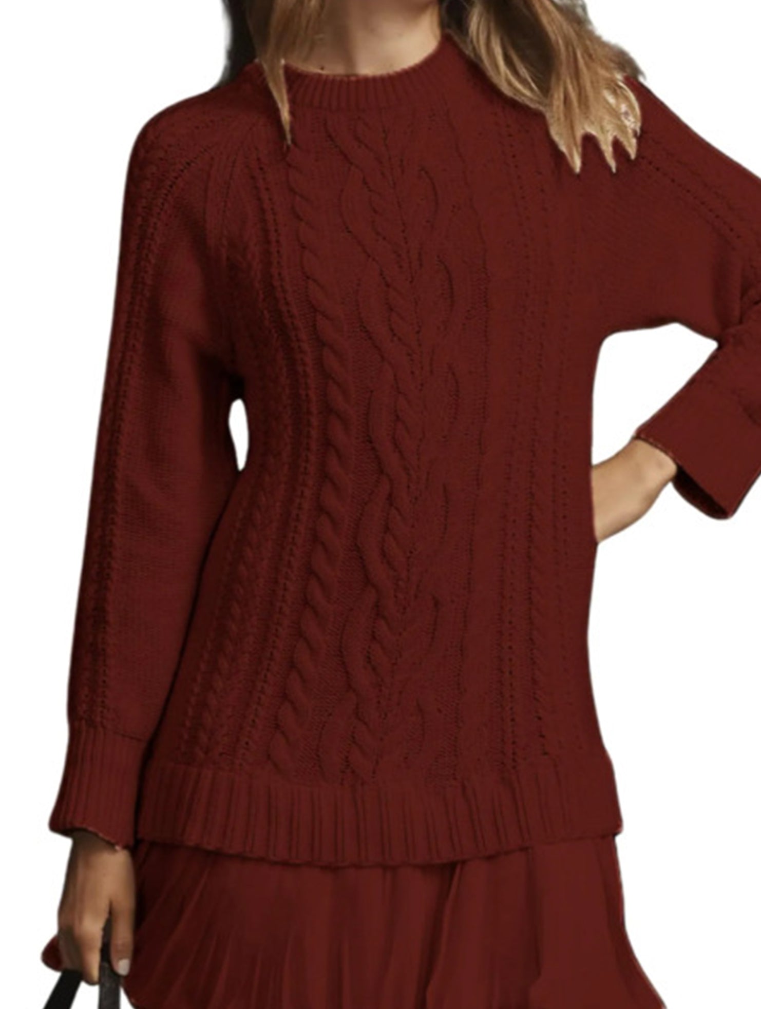 Anna-Berg | Cable Knit Chiffon Patchwork Dress