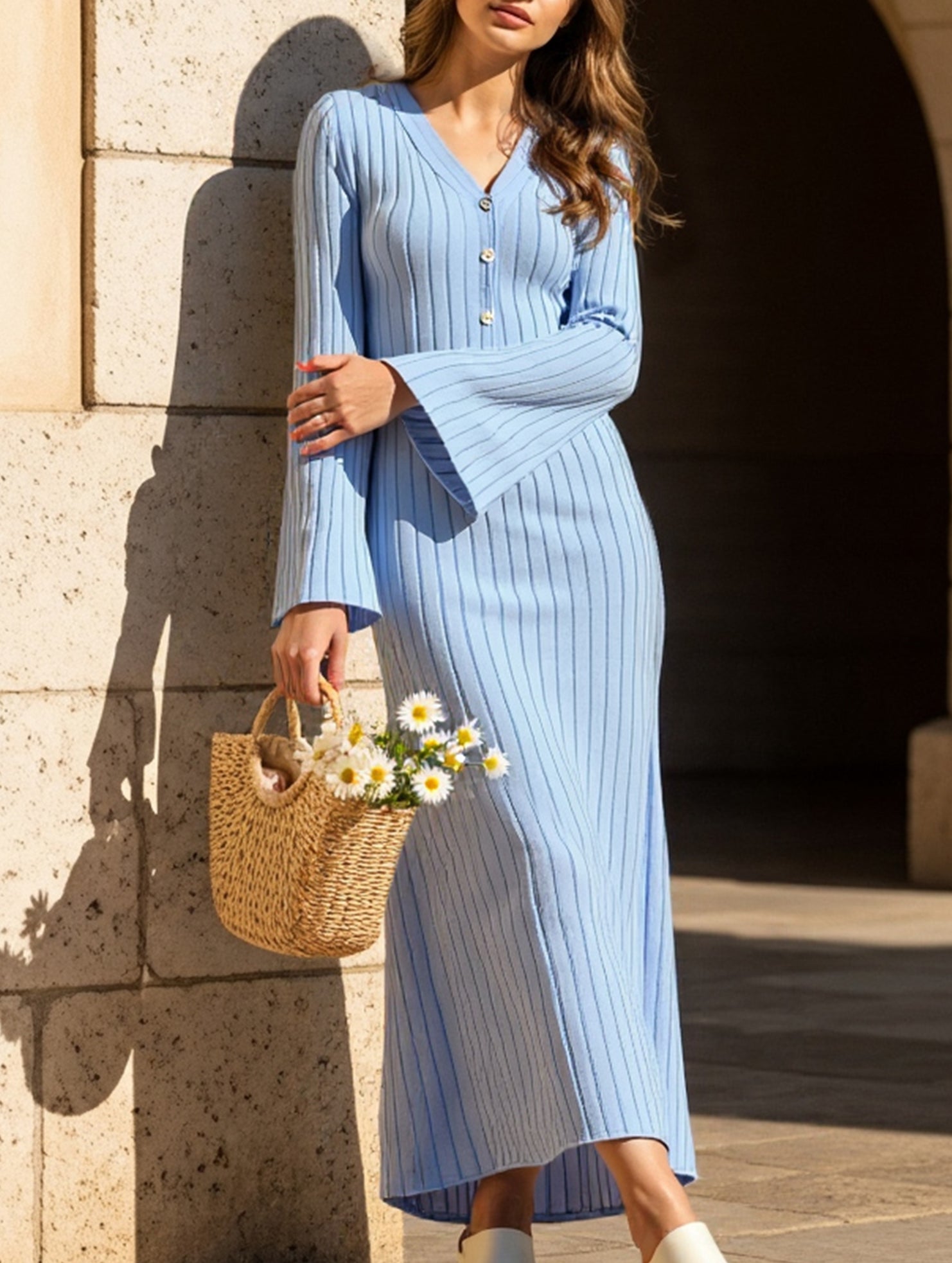 Anna-Berg | Versatile V-Neck Cardigan Slim Dress