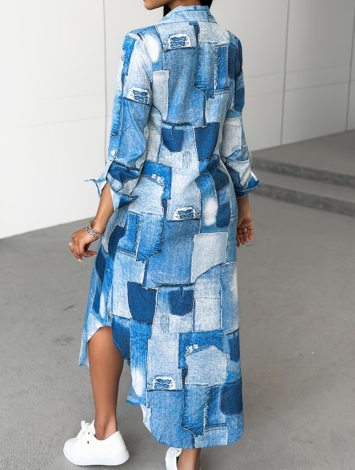 Anna-Berg | Denim Print Button-Down Shirt Dress