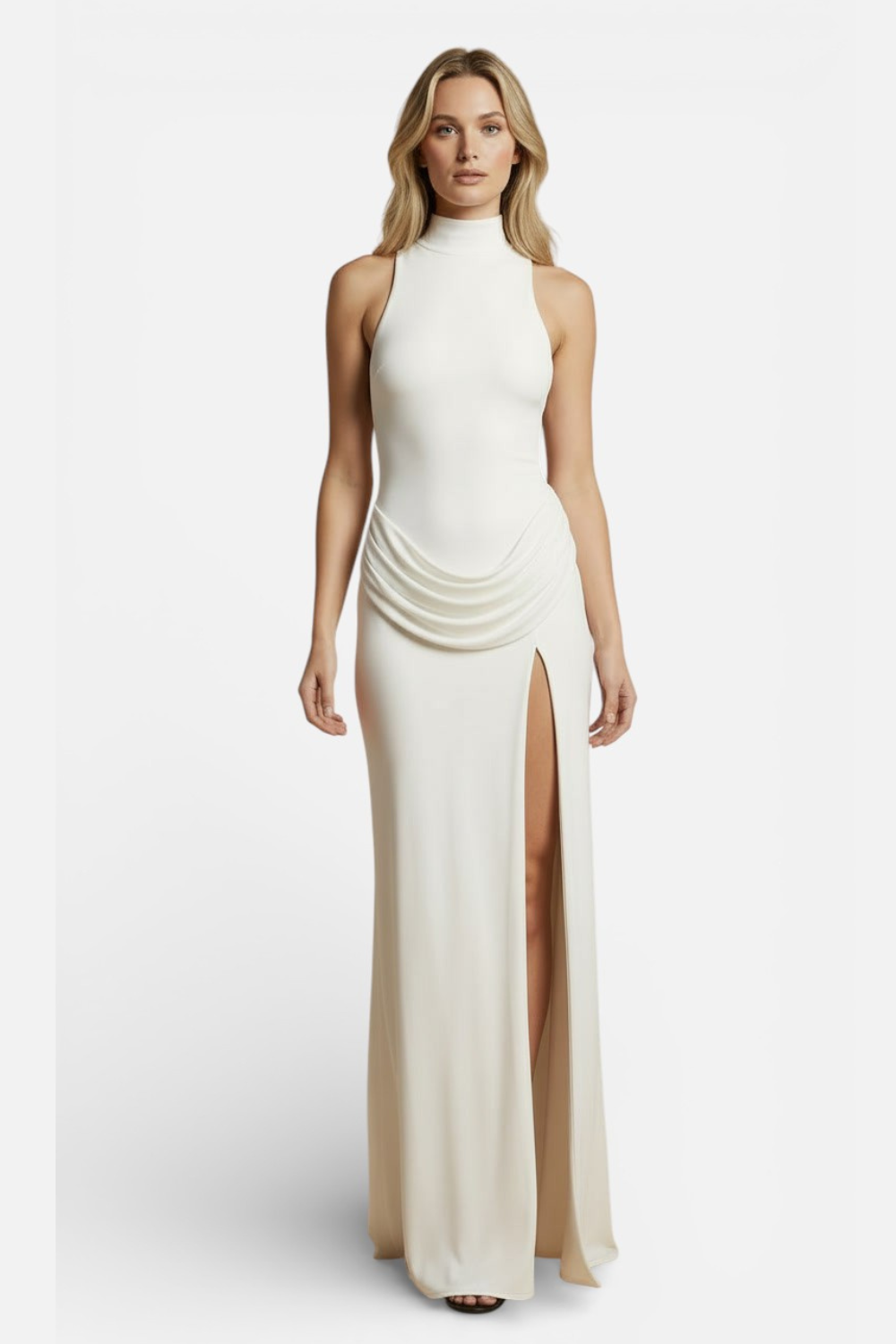 Anna-Berg | Turtleneck Sleeveless Thigh Split Dress