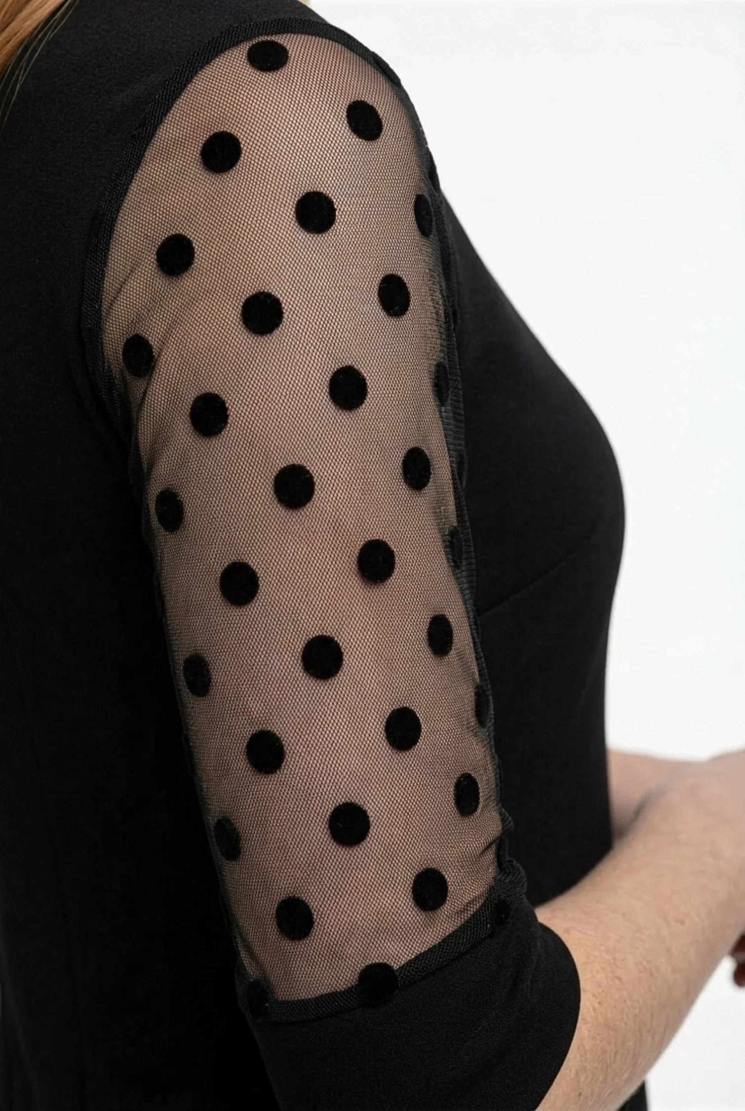 Anna-Berg | Black A-Line Lace Sleeve Contrast Dress