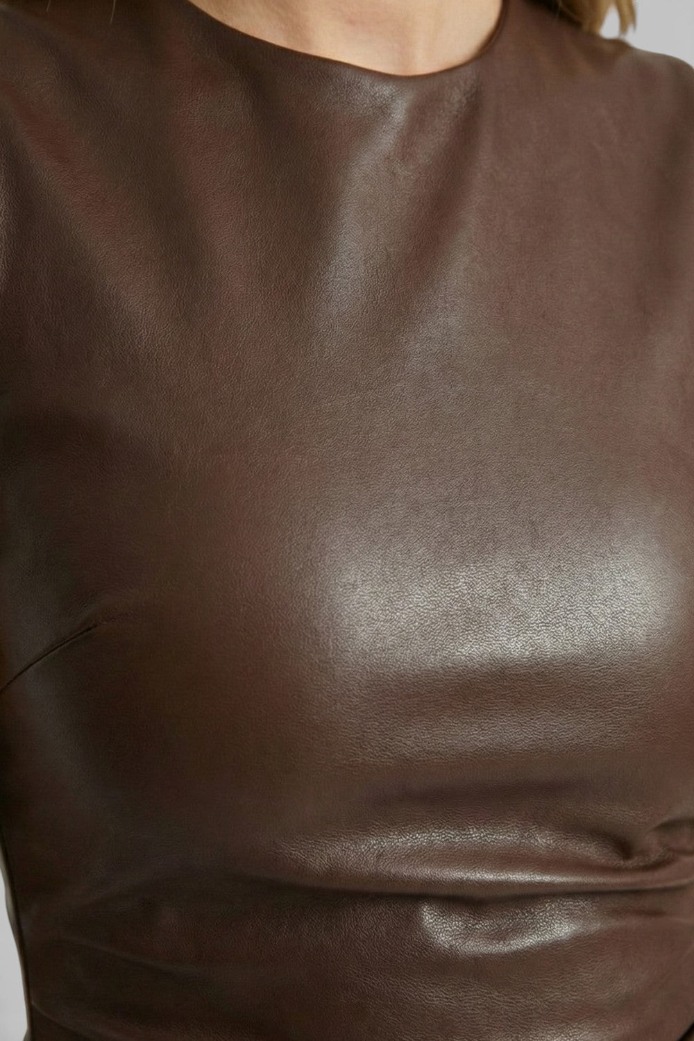 Anna-Berg | Sleeveless Leather Slim Fit High Dress