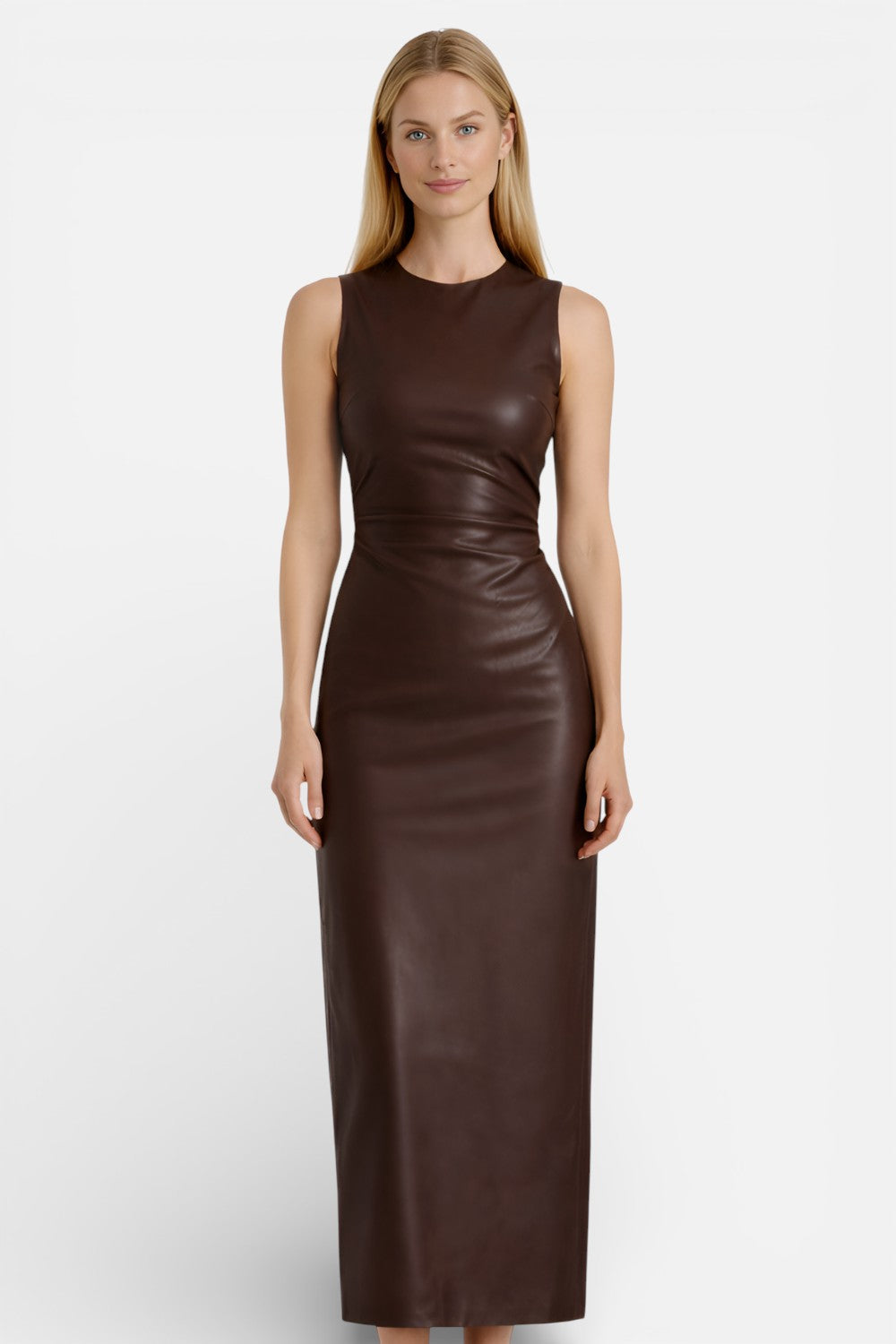 Anna-Berg | Sleeveless Leather Slim Fit High Dress