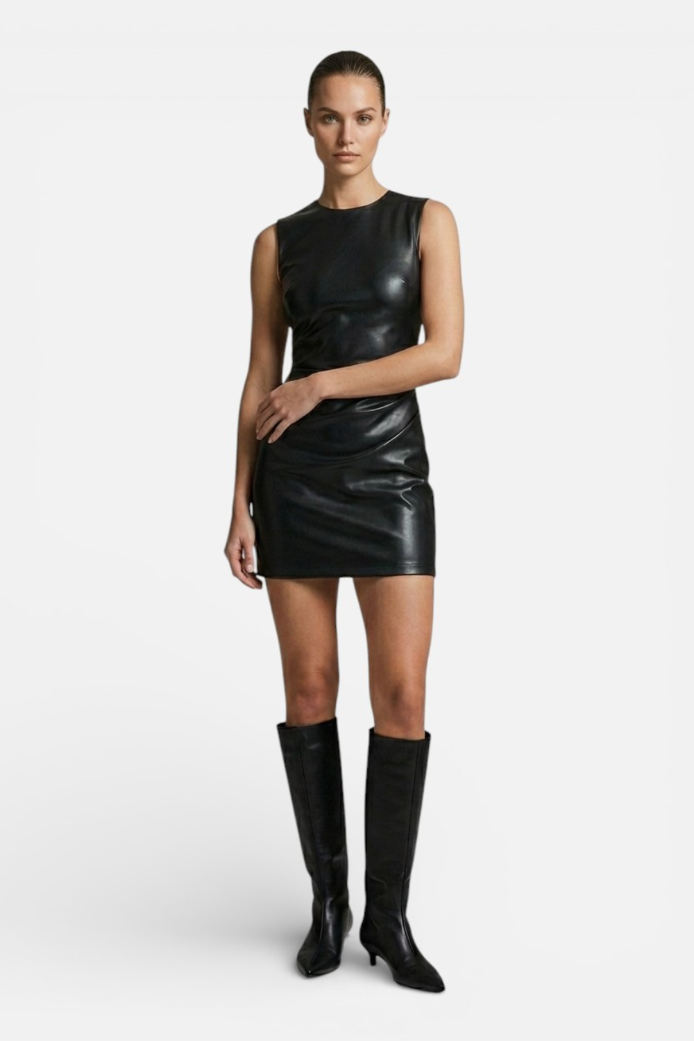 Anna-Berg | PU Leather Sleeveless Slim Fit Dress