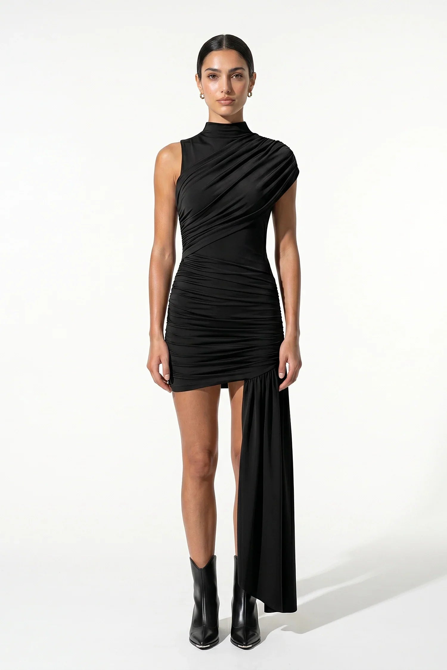 Anna-Berg | Ruched Sleeveless Draped Bodycon Dress
