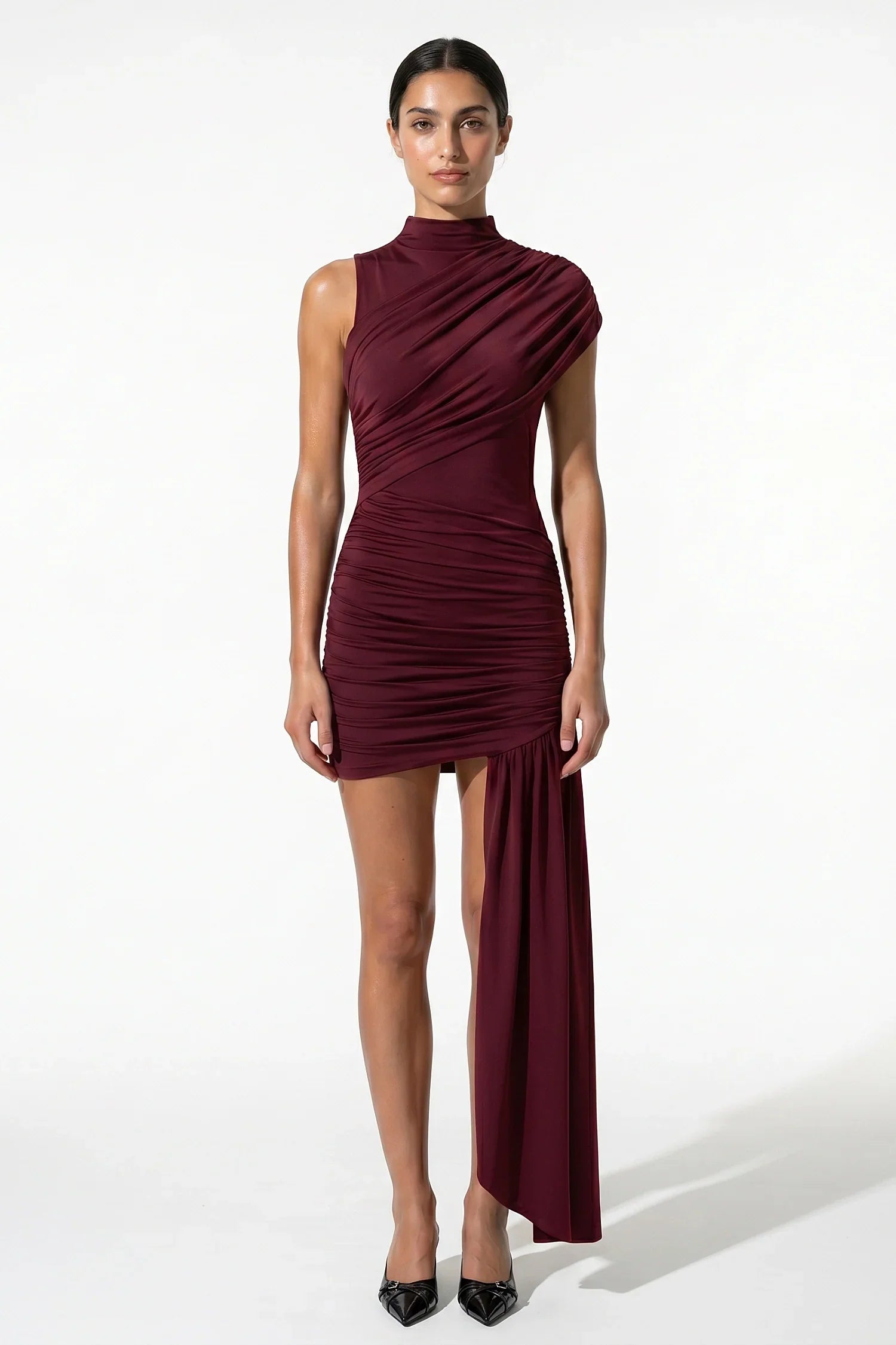 Anna-Berg | Ruched Sleeveless Draped Bodycon Dress