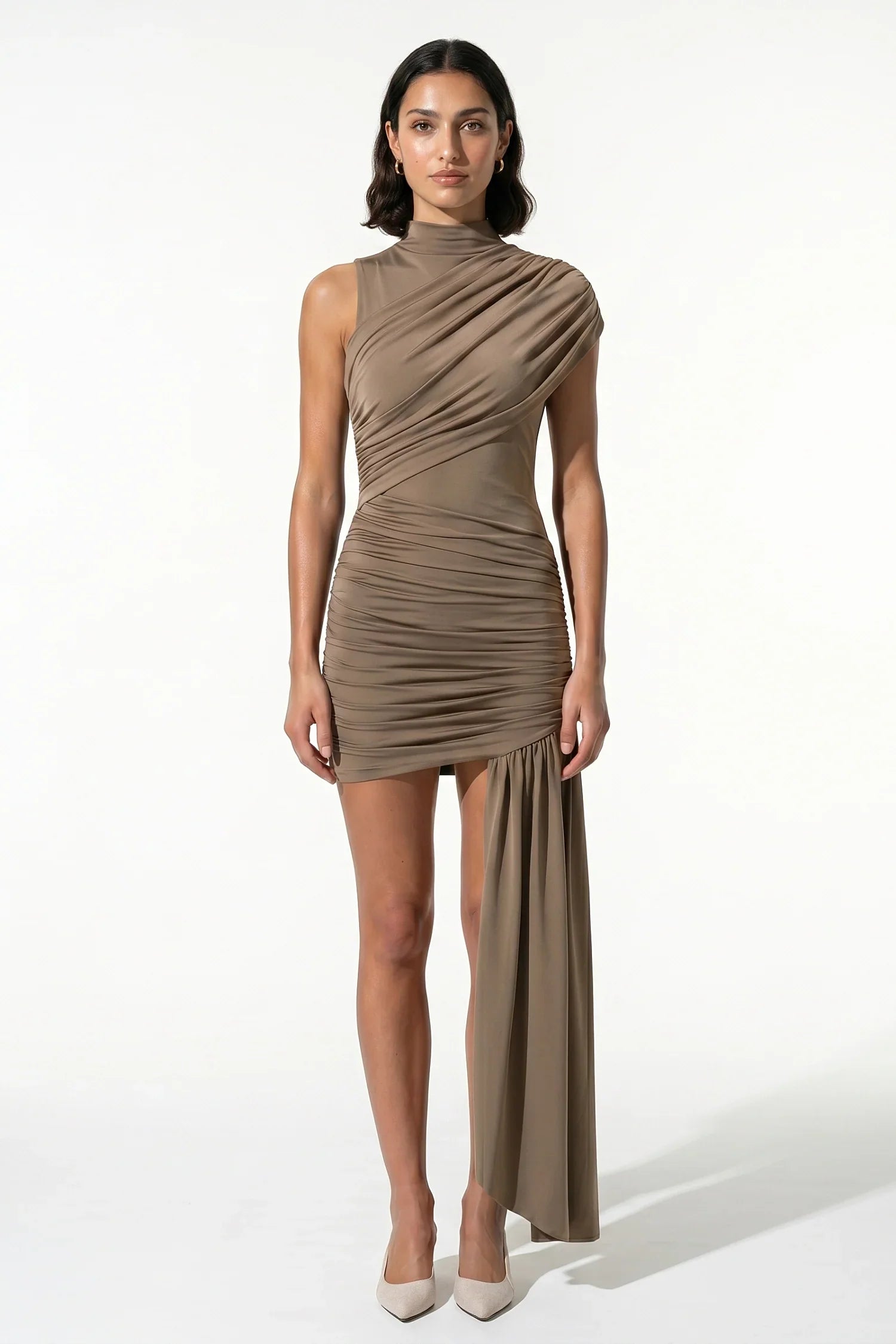 Anna-Berg | Ruched Sleeveless Draped Bodycon Dress