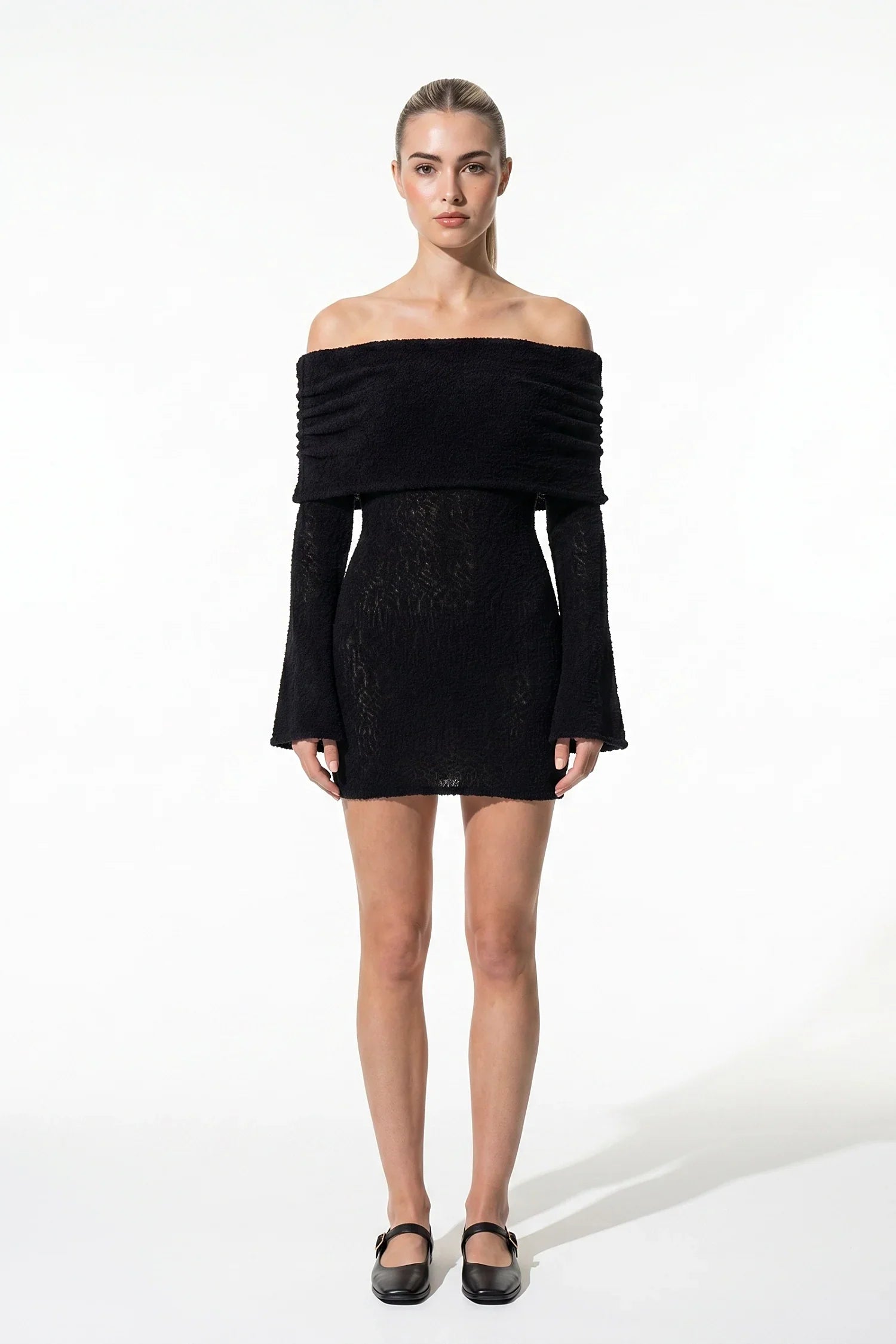 Anna-Berg | Knit Long Sleeve Slash Neck Dress