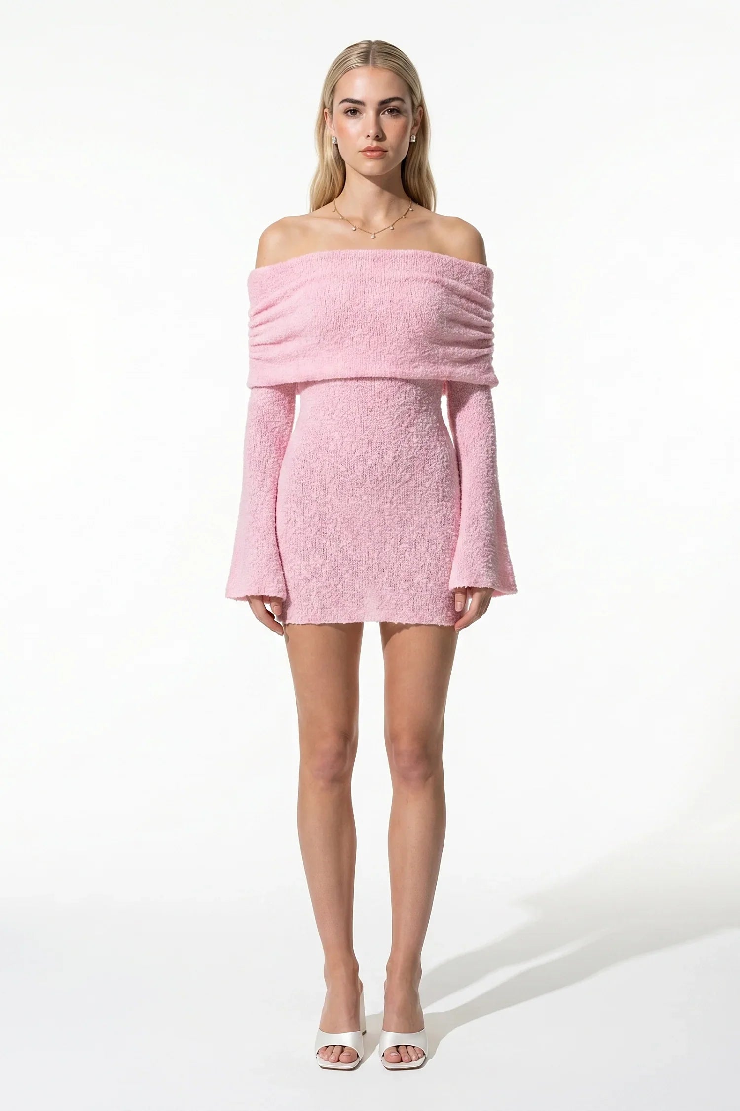 Anna-Berg | Knit Long Sleeve Slash Neck Dress
