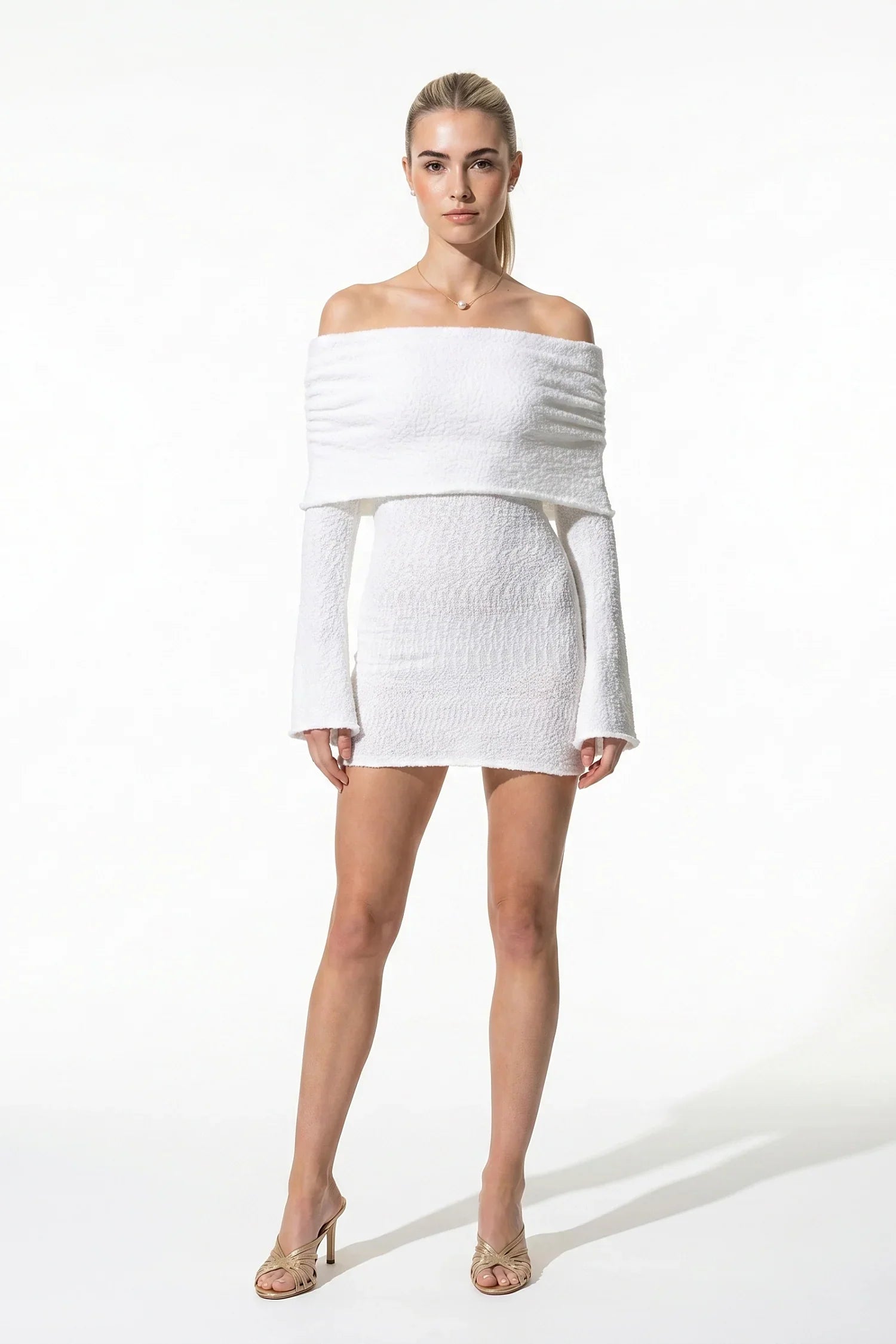 Anna-Berg | Knit Long Sleeve Slash Neck Dress