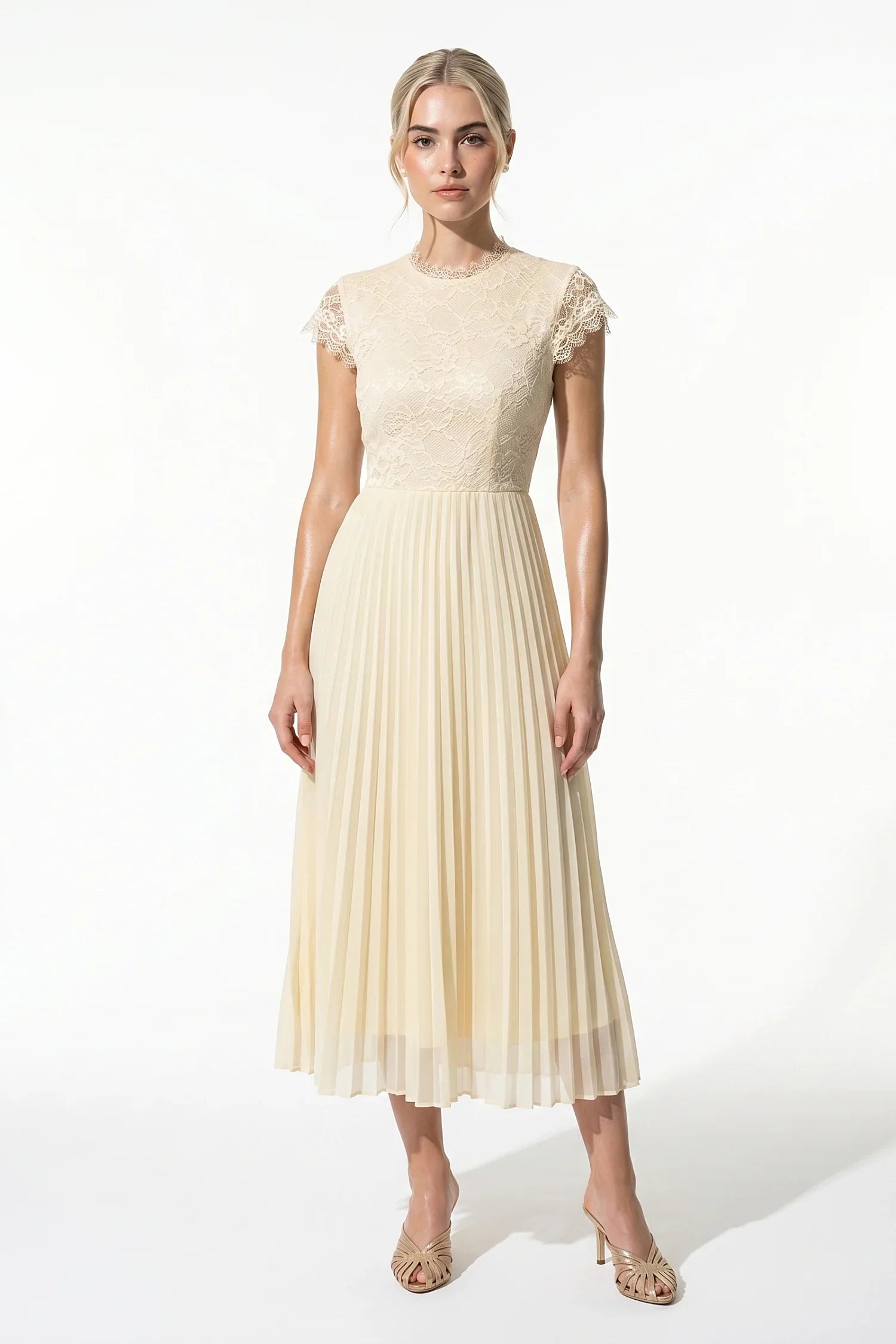 Anna-Berg | Floral Lace Pleated A-Line Summer Dress