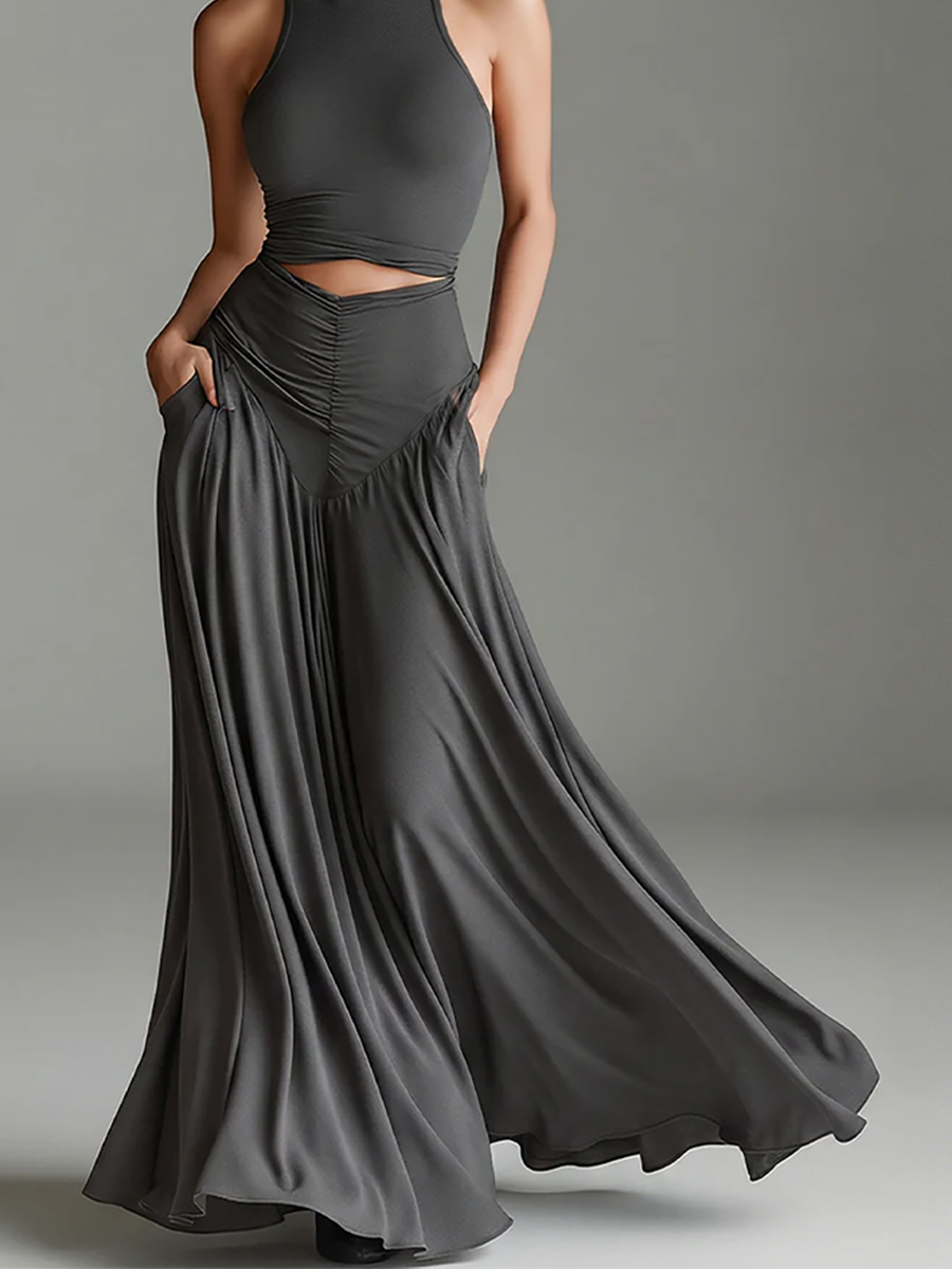Anna-Berg | Charcoal Knit Turtleneck Evening Dress