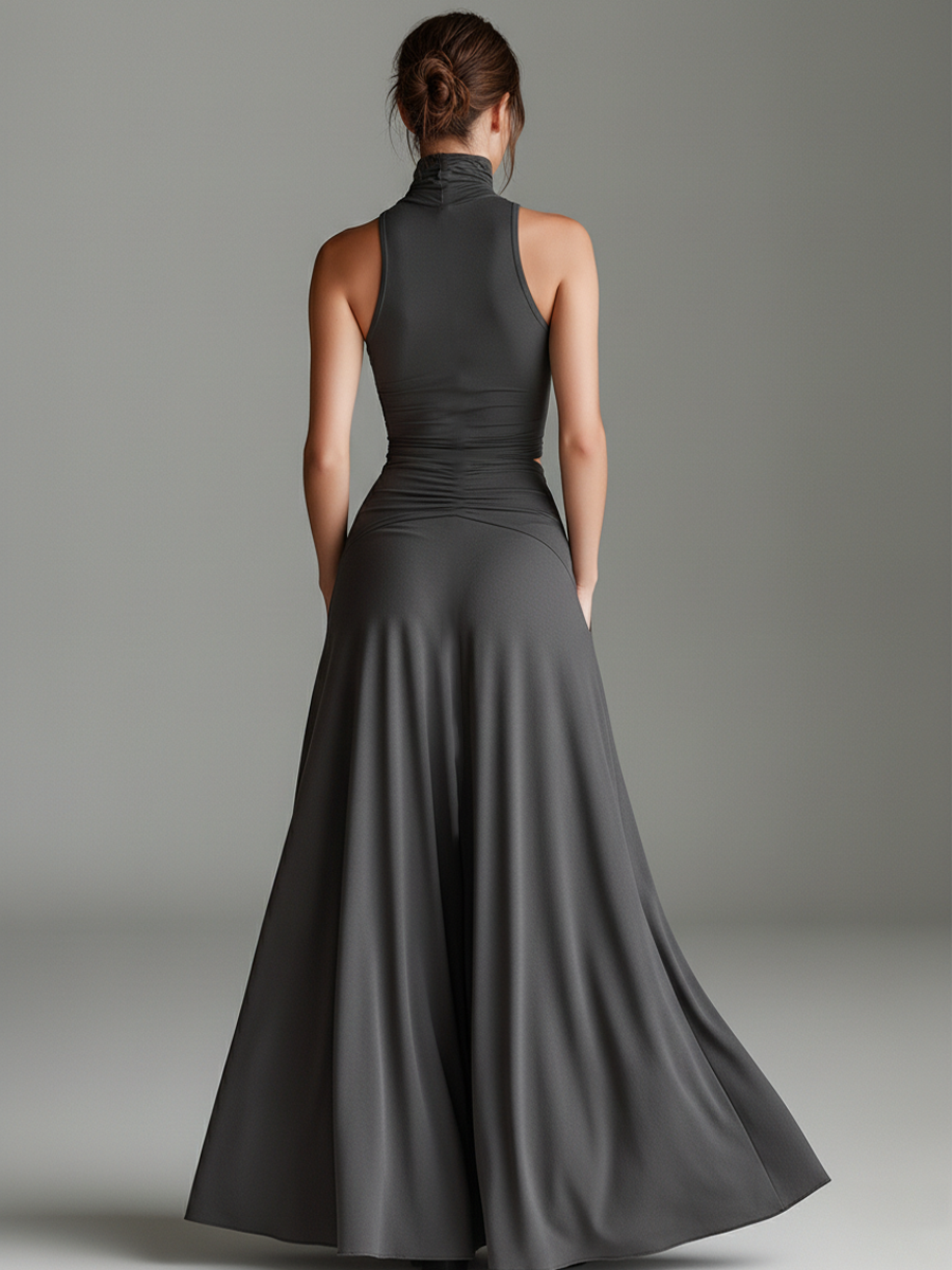 Anna-Berg | Charcoal Knit Turtleneck Evening Dress