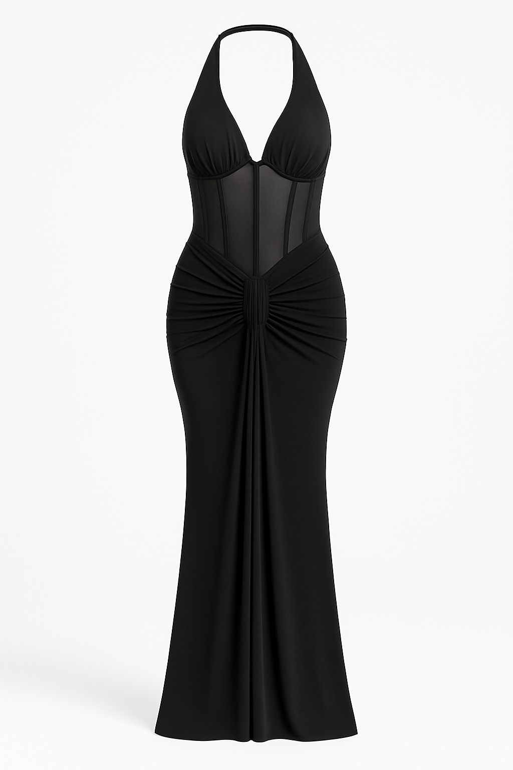 Anna-Berg | Satin Lace-Up Bodice Pleated Waist Dress