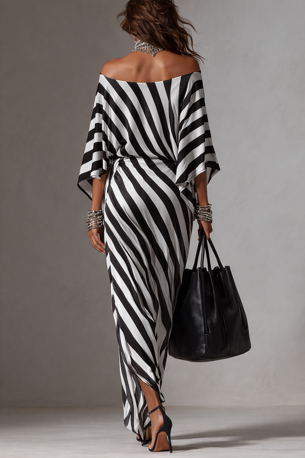 Anna-Berg | Statement Monochrome Stripe Asymmetric Dress