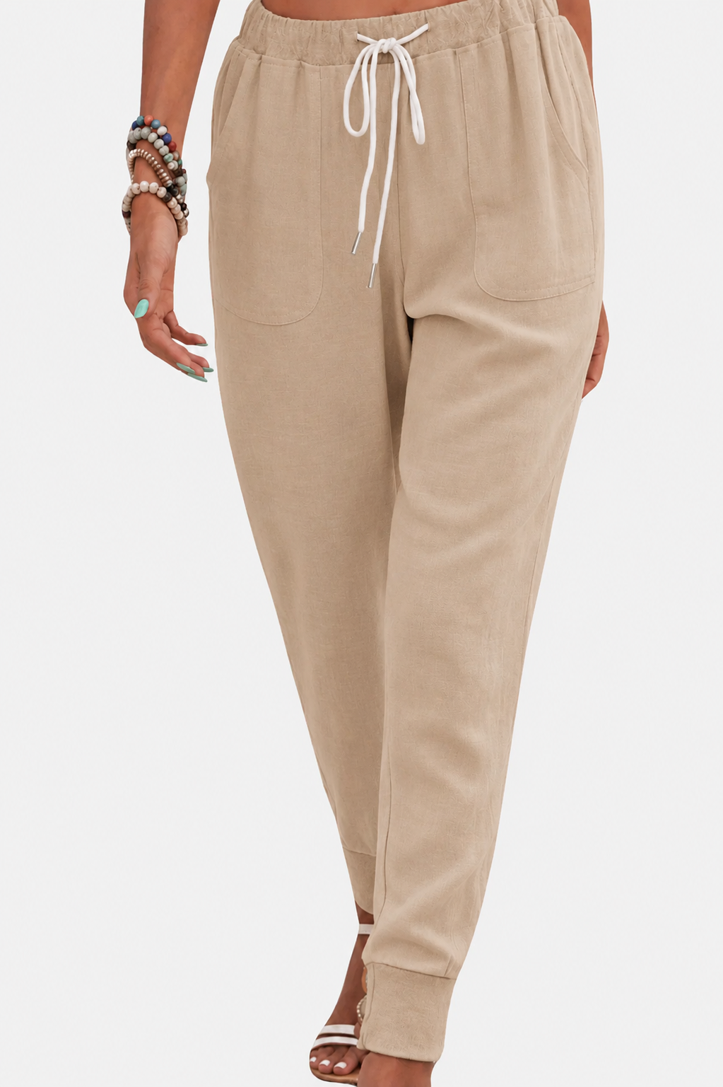 Anna-Berg | Sculpted Drawstring Jogger Pants With Elastic Ankle Cuffs