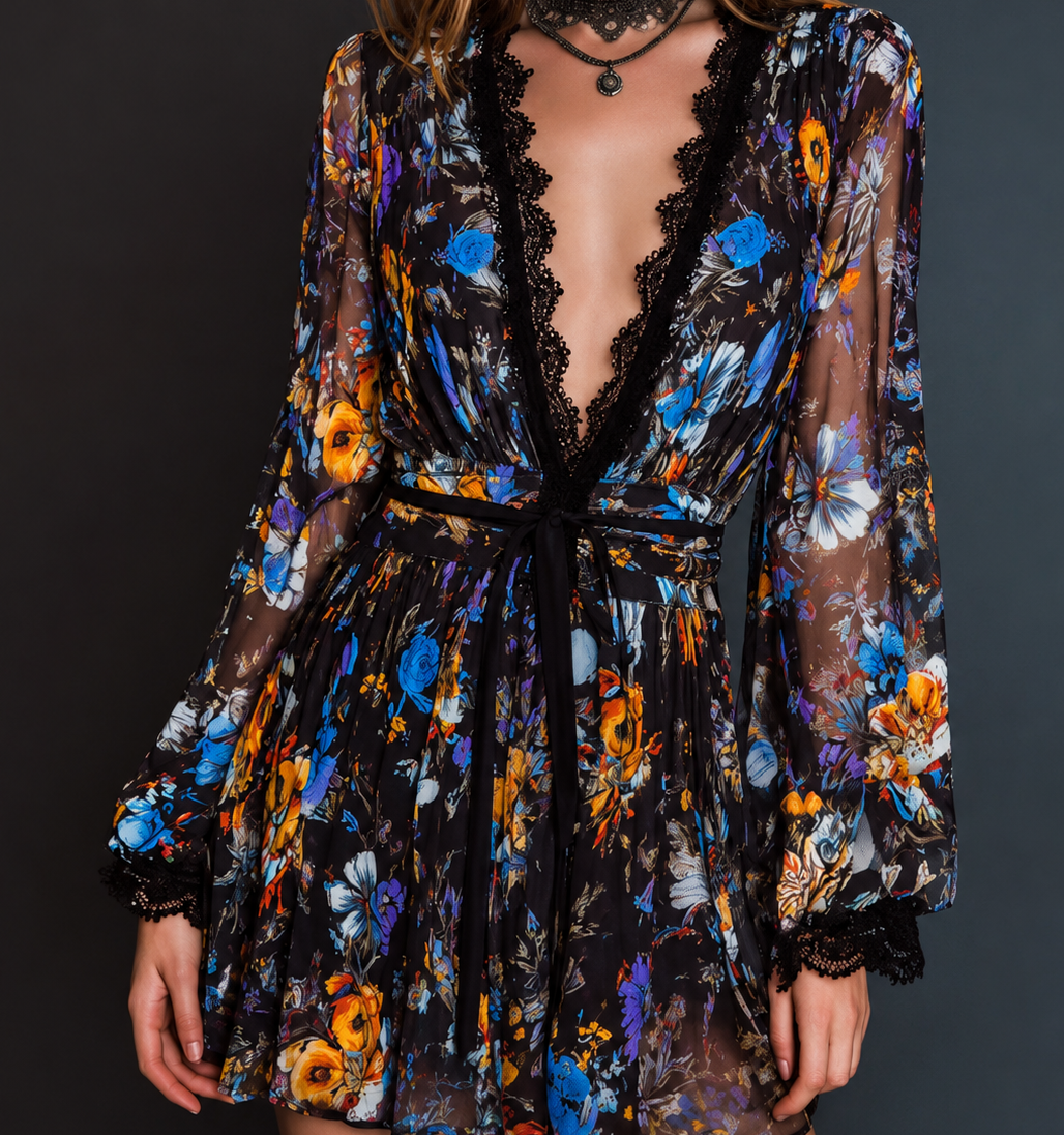 Anna-Berg | V Neck Organza Waist Fit Dress