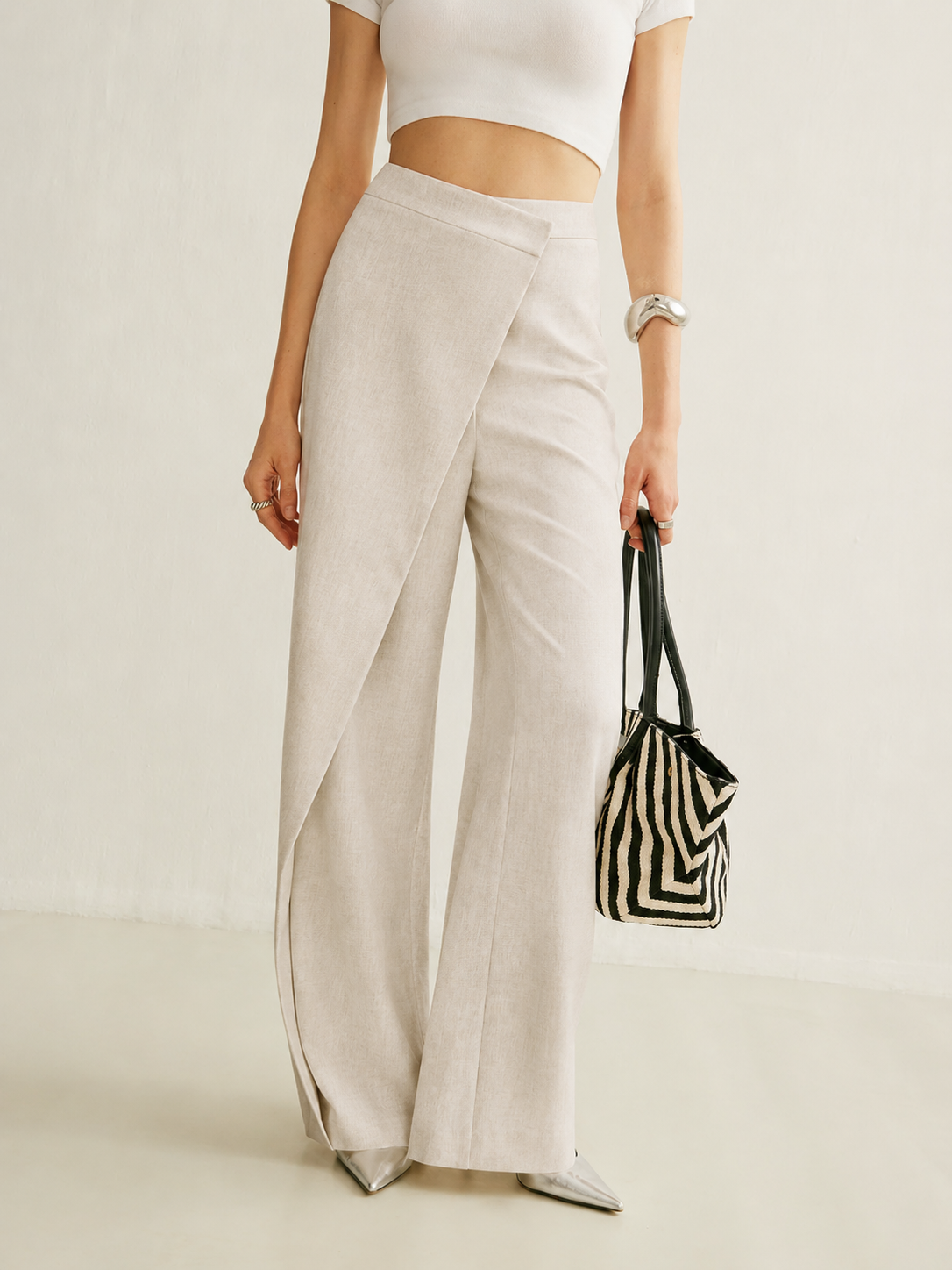 Anna-Berg | Effortless High Waist Wide Leg Trousers Asymmetric Wrap Pants