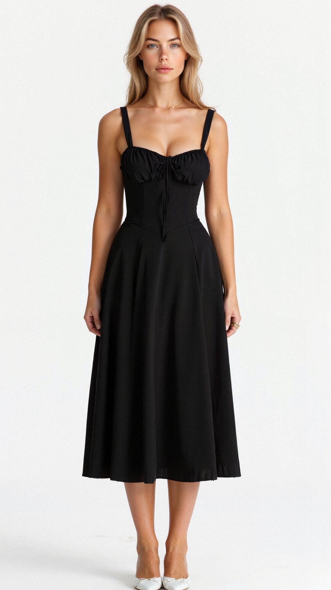 Anna-Berg | Midi Dress - Tailored Waist, Flowing Skirt
