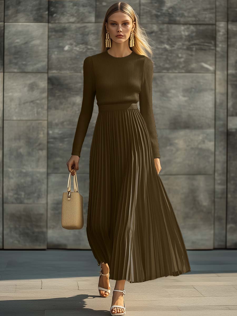 Anna-Berg | Cream Satin Pleated Casual Dress