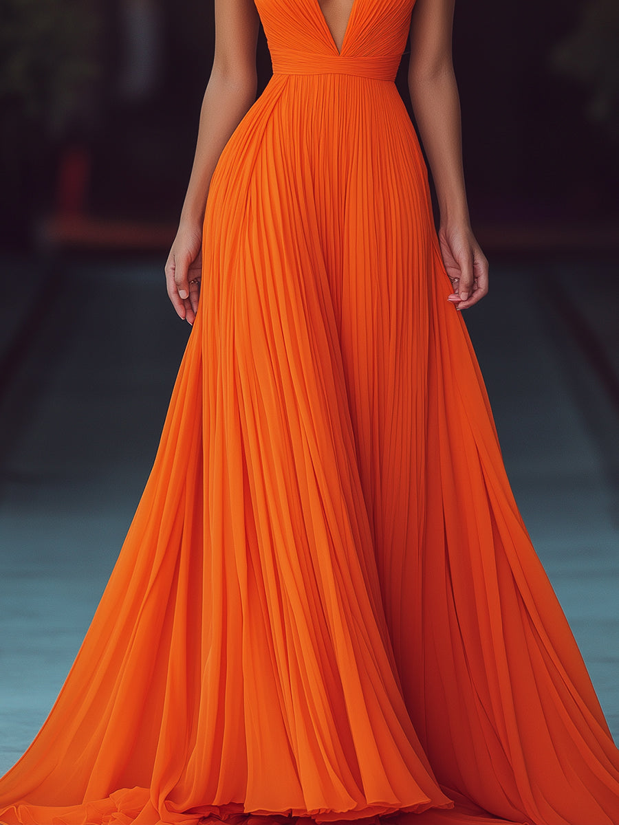 Anna-Berg | V-Neck Halter Pleat Dress