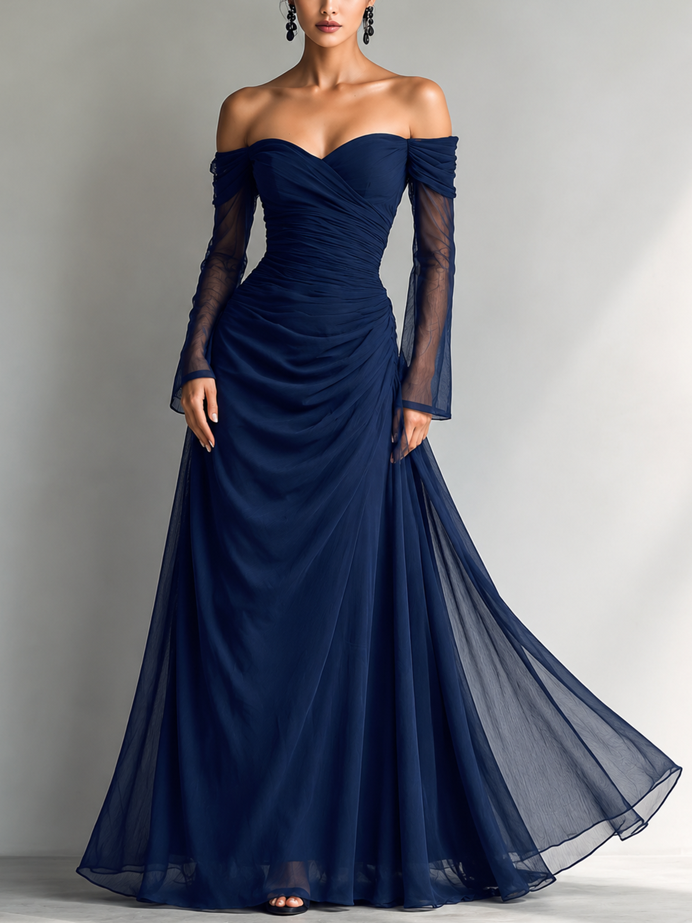 Anna-Berg | Dark Blue Chiffon Evening Dress