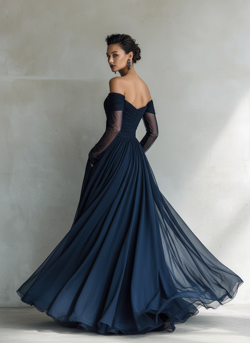 Anna-Berg | Dark Blue Chiffon Evening Dress