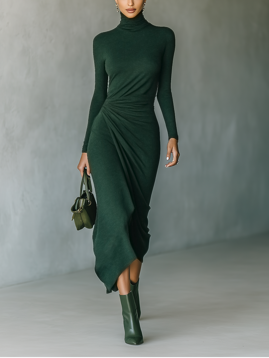 Anna-Berg | Dark Green Knit Wrap Dress