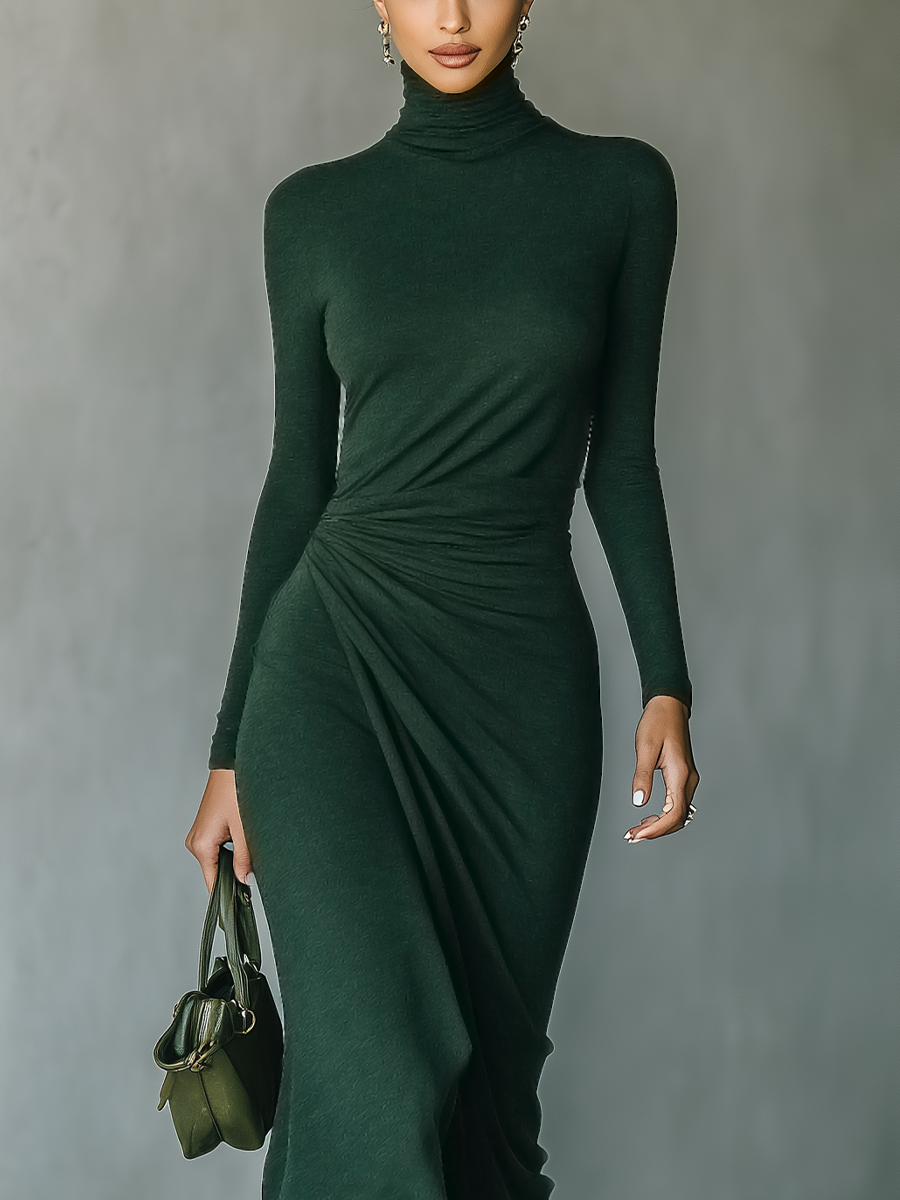 Anna-Berg | Dark Green Knit Wrap Dress