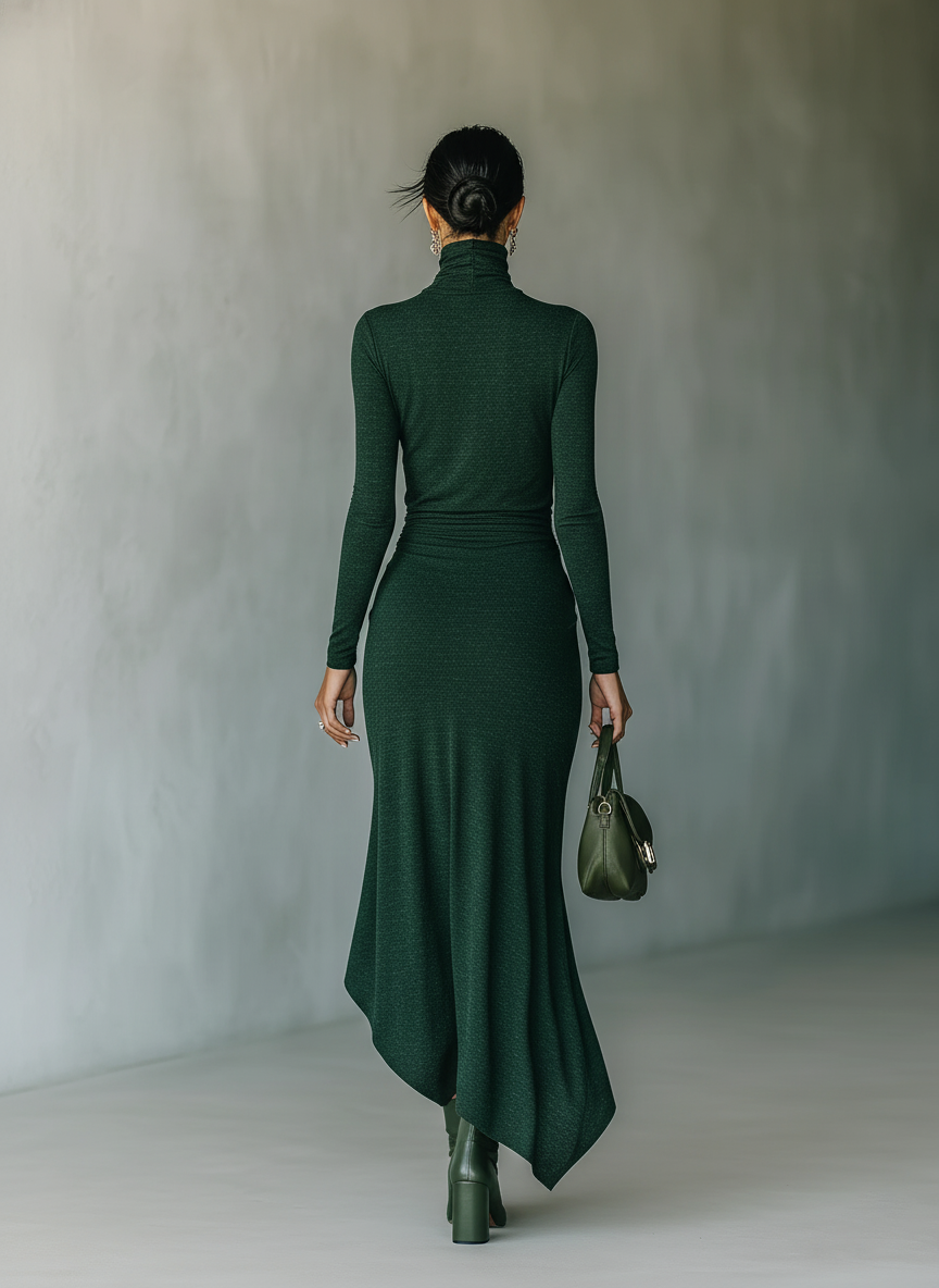 Anna-Berg | Dark Green Knit Wrap Dress
