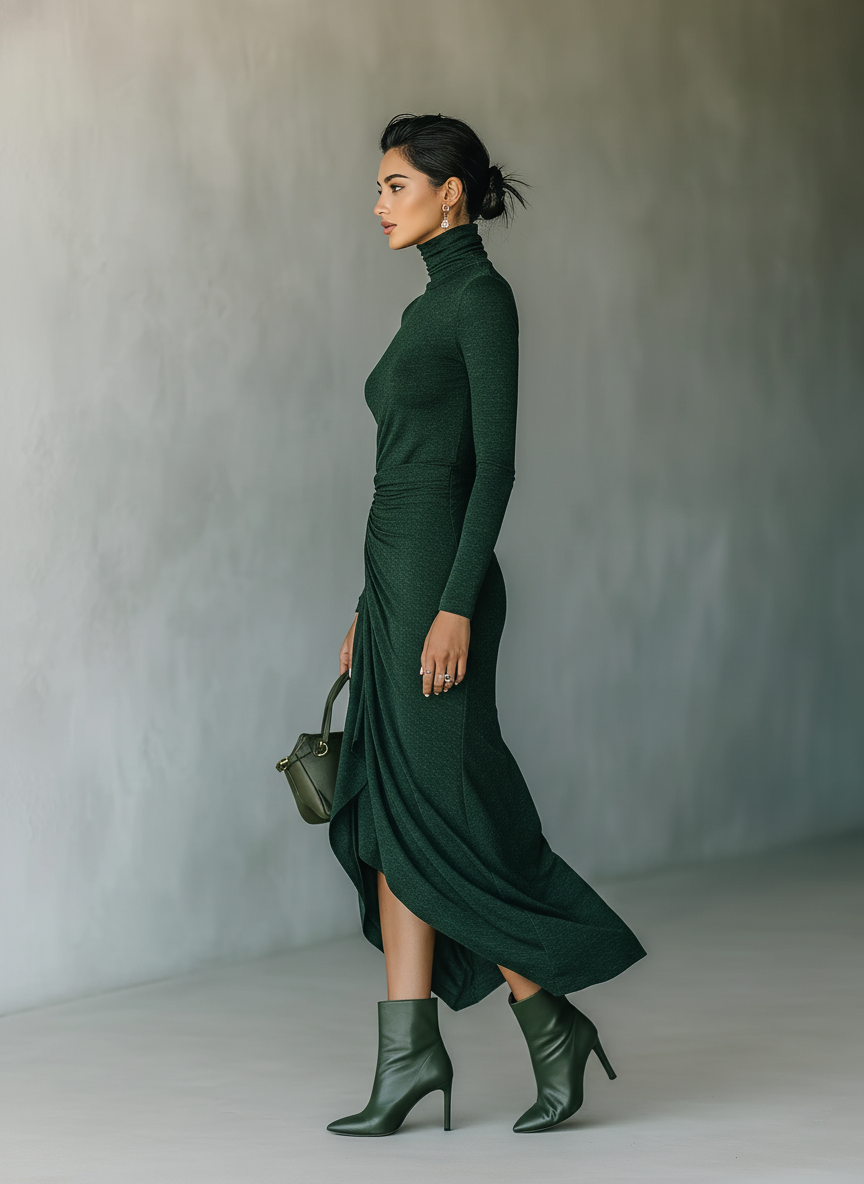 Anna-Berg | Dark Green Knit Wrap Dress