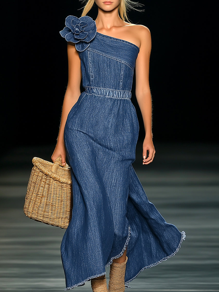 Anna-Berg | Denim Strapless Evening Dress