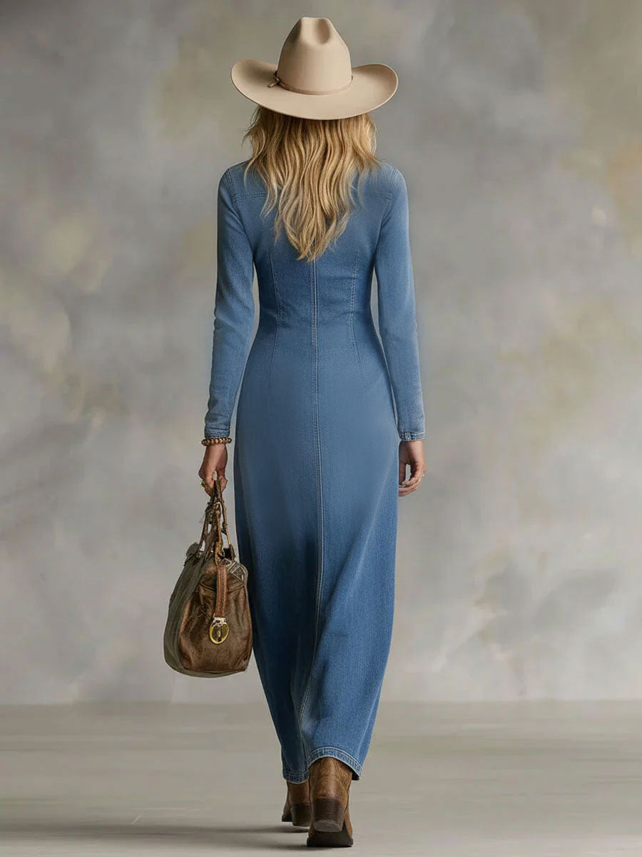 Anna-Berg | Denim V-Neck Single Dress