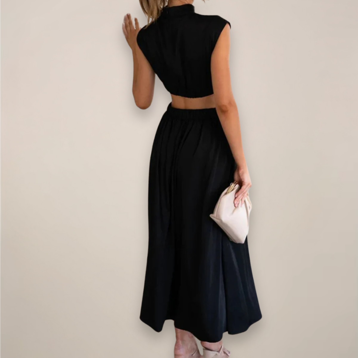 Anna-Berg | Maxi Dress, Cap Sleeves, Cut-Out Waist