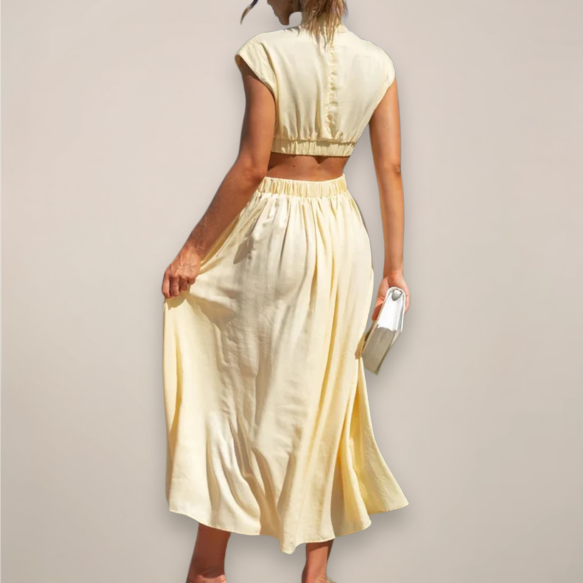 Anna-Berg | Maxi Dress, Cap Sleeves, Cut-Out Waist