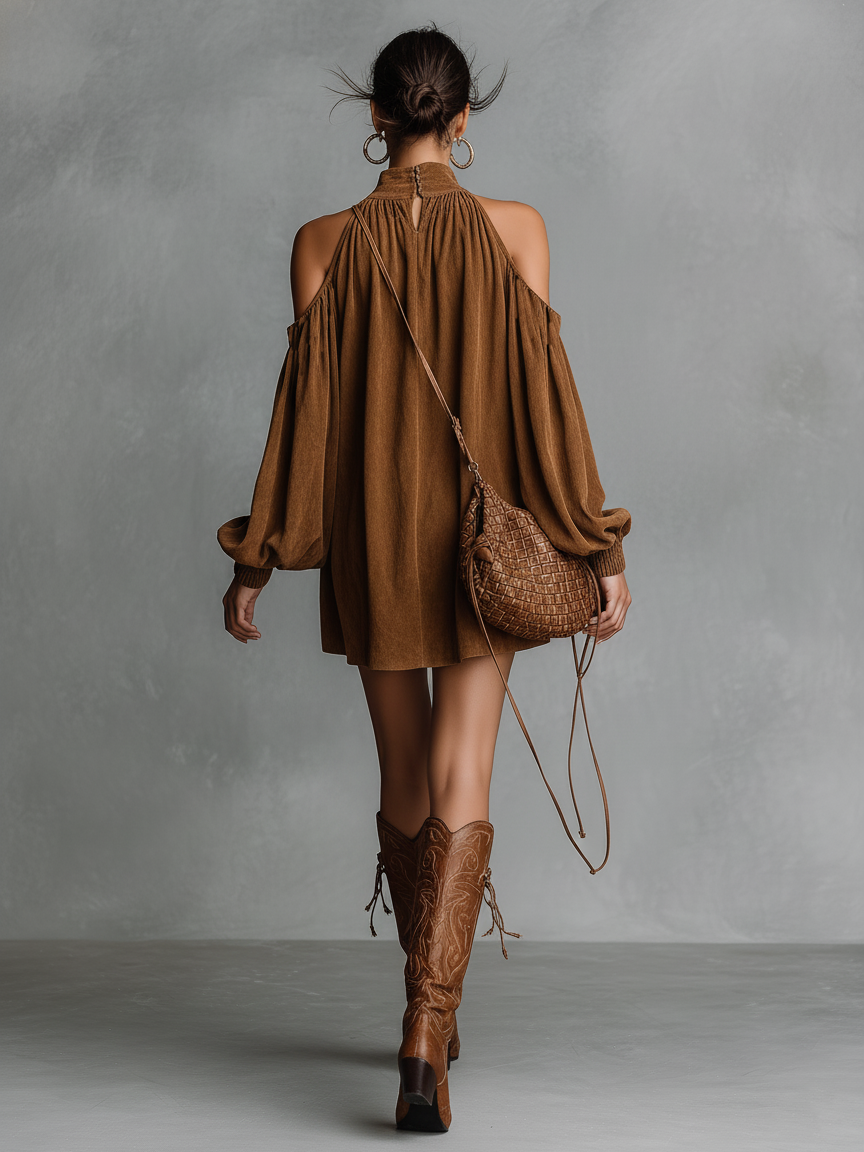 Anna-Berg | Faux Suede Halter Neck Dress