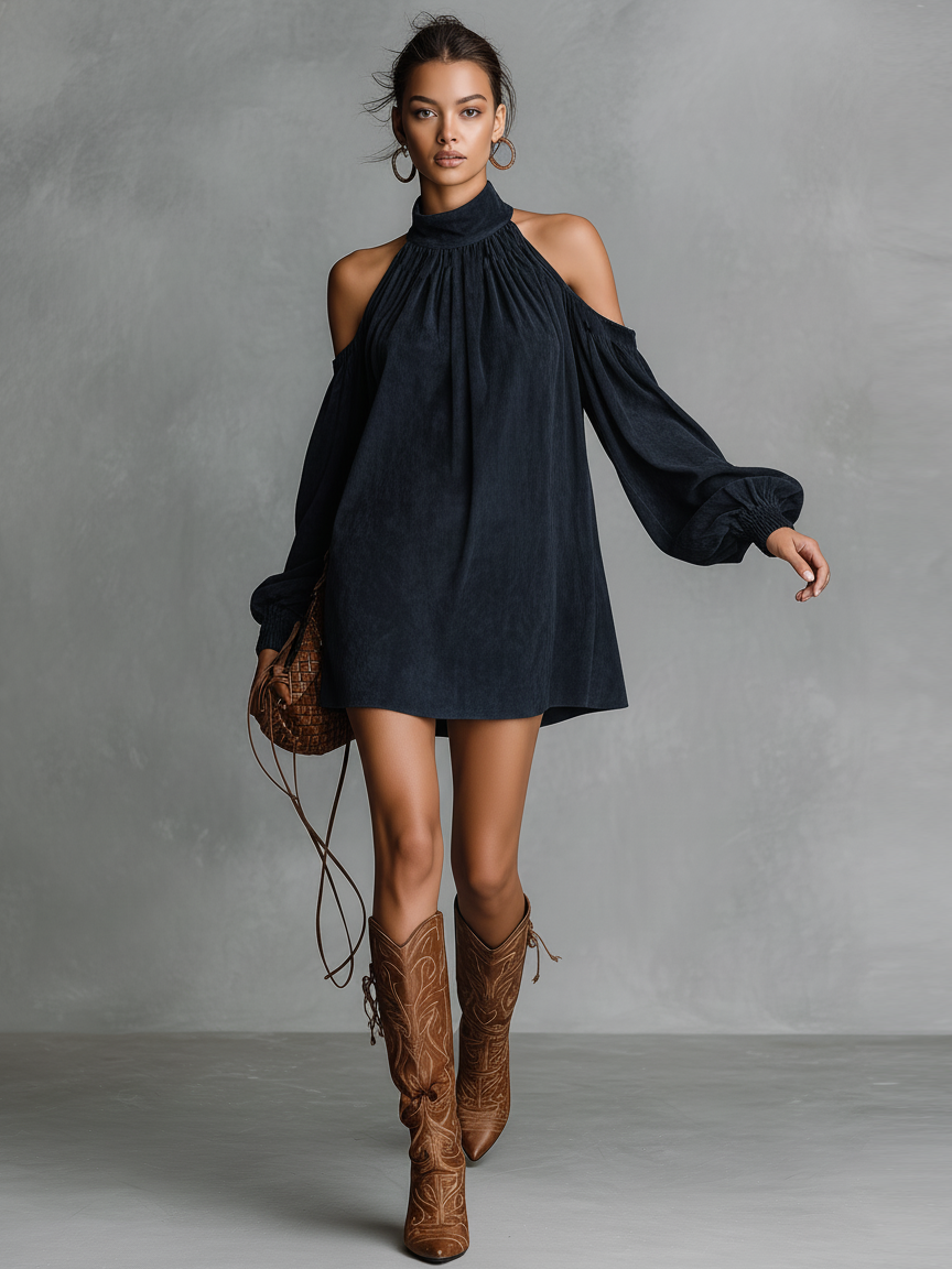Anna-Berg | Faux Suede Halter Neck Dress