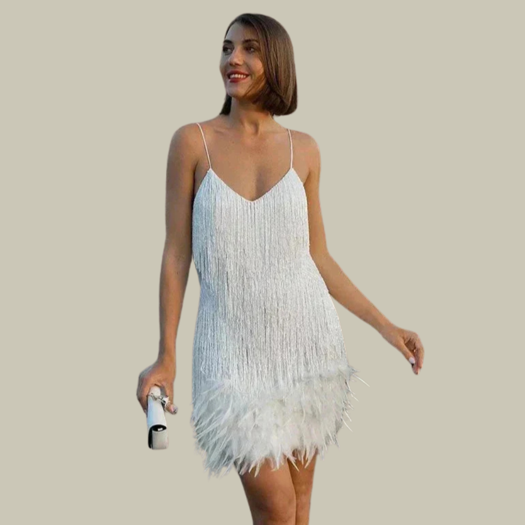 Anna-Berg | Mini Dress - Feather-Trim